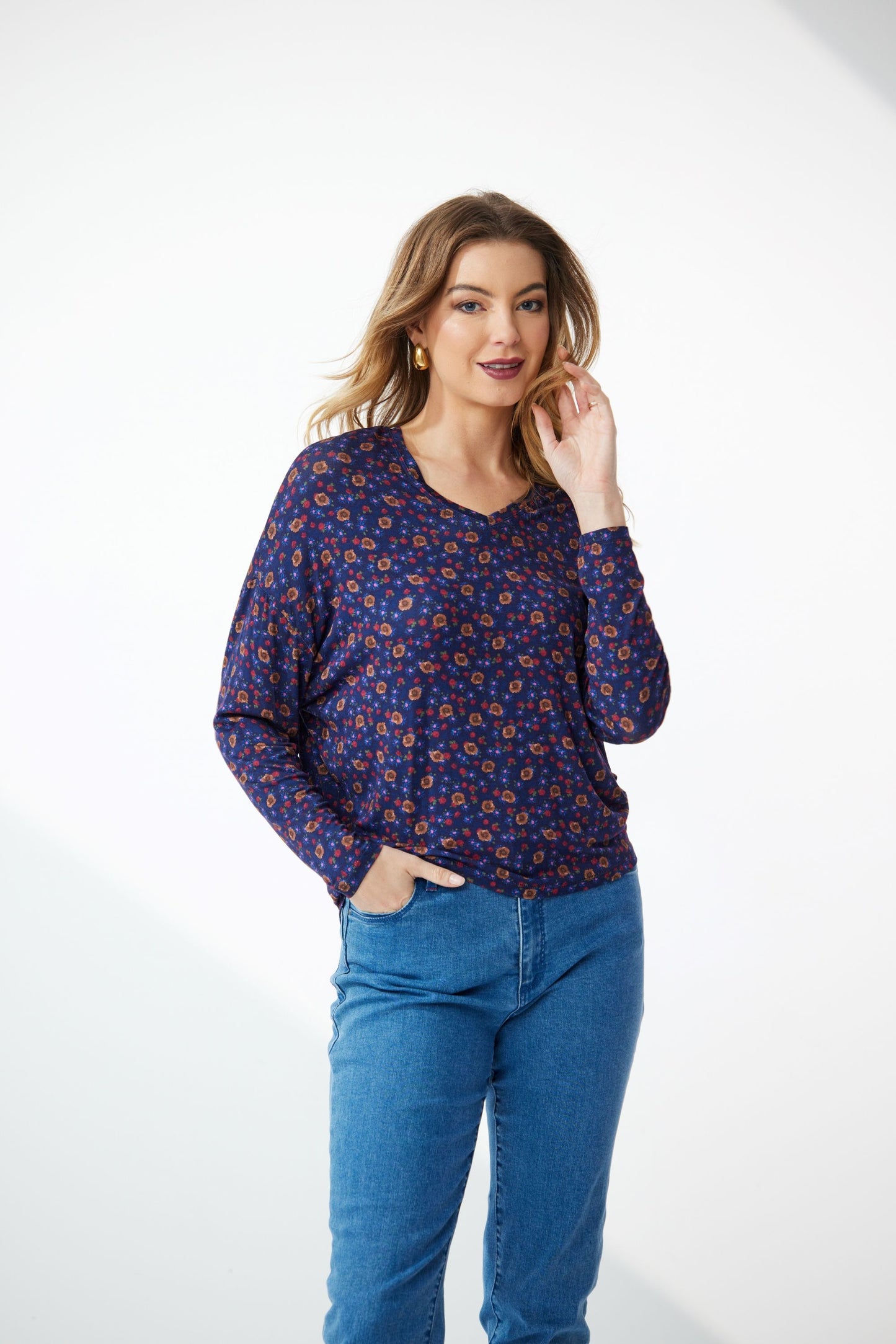 NEWPORT AMARA V NECK TOP - NAVY FLORAL - THE VOGUE STORE
