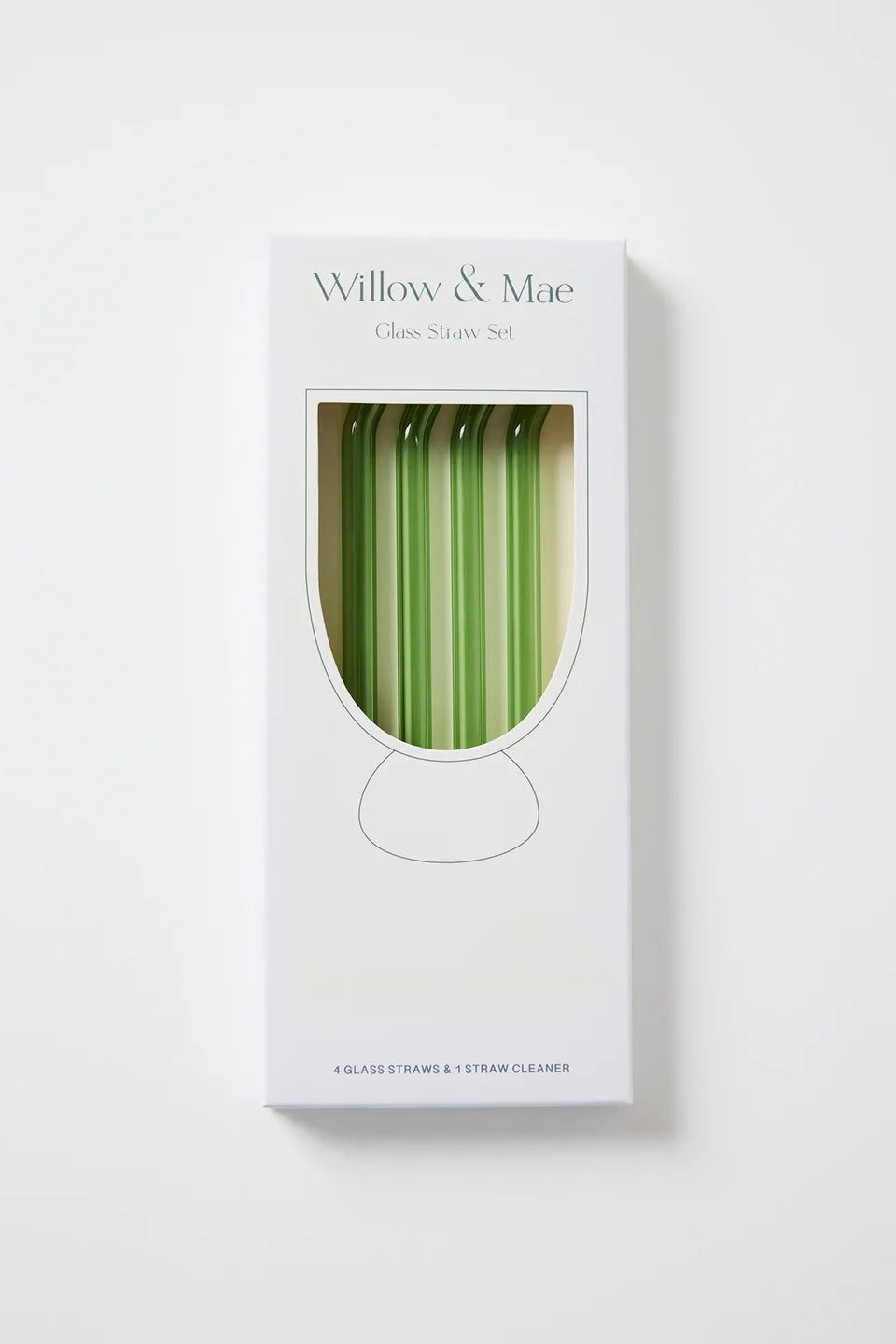 WILLOW & MAE GREEN REUSABLE PK 4 GLASS DRINKING STRAWS - THE VOGUE STORE