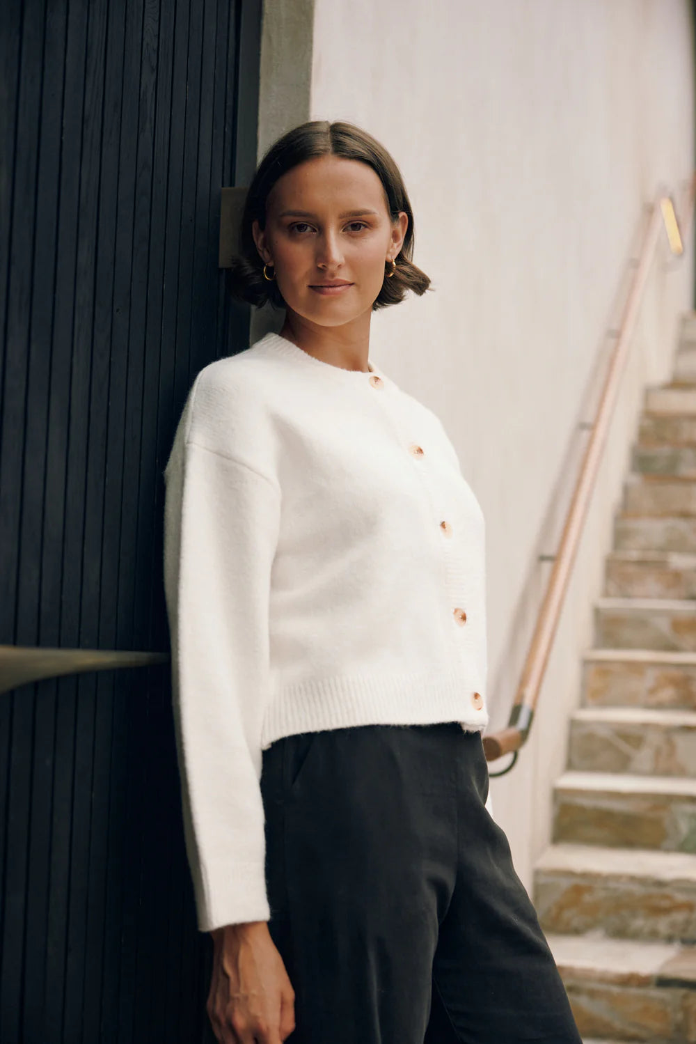 HUFFER ANA CROP CARDIGAN - CHALK - THE VOGUE STORE