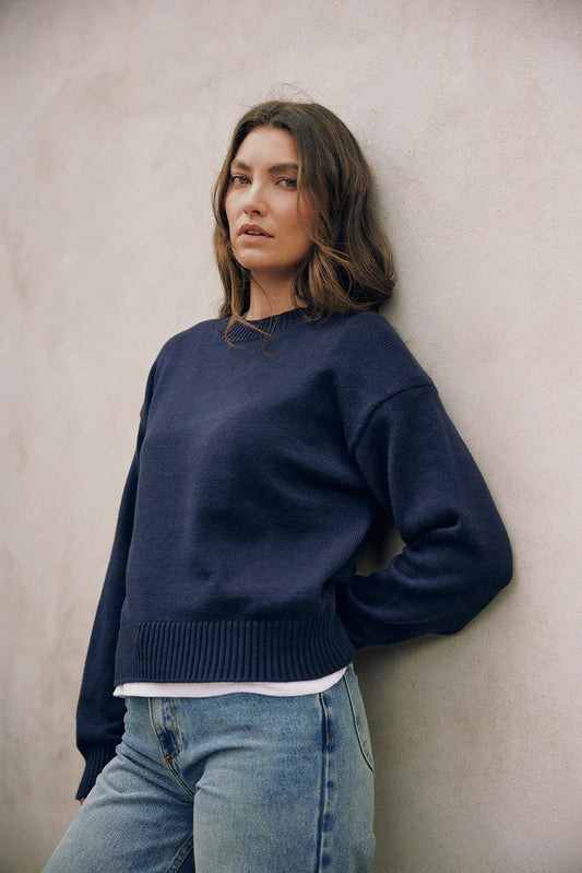 HUFFER CLASSIC KNIT CREW - NAVY - THE VOGUE STORE