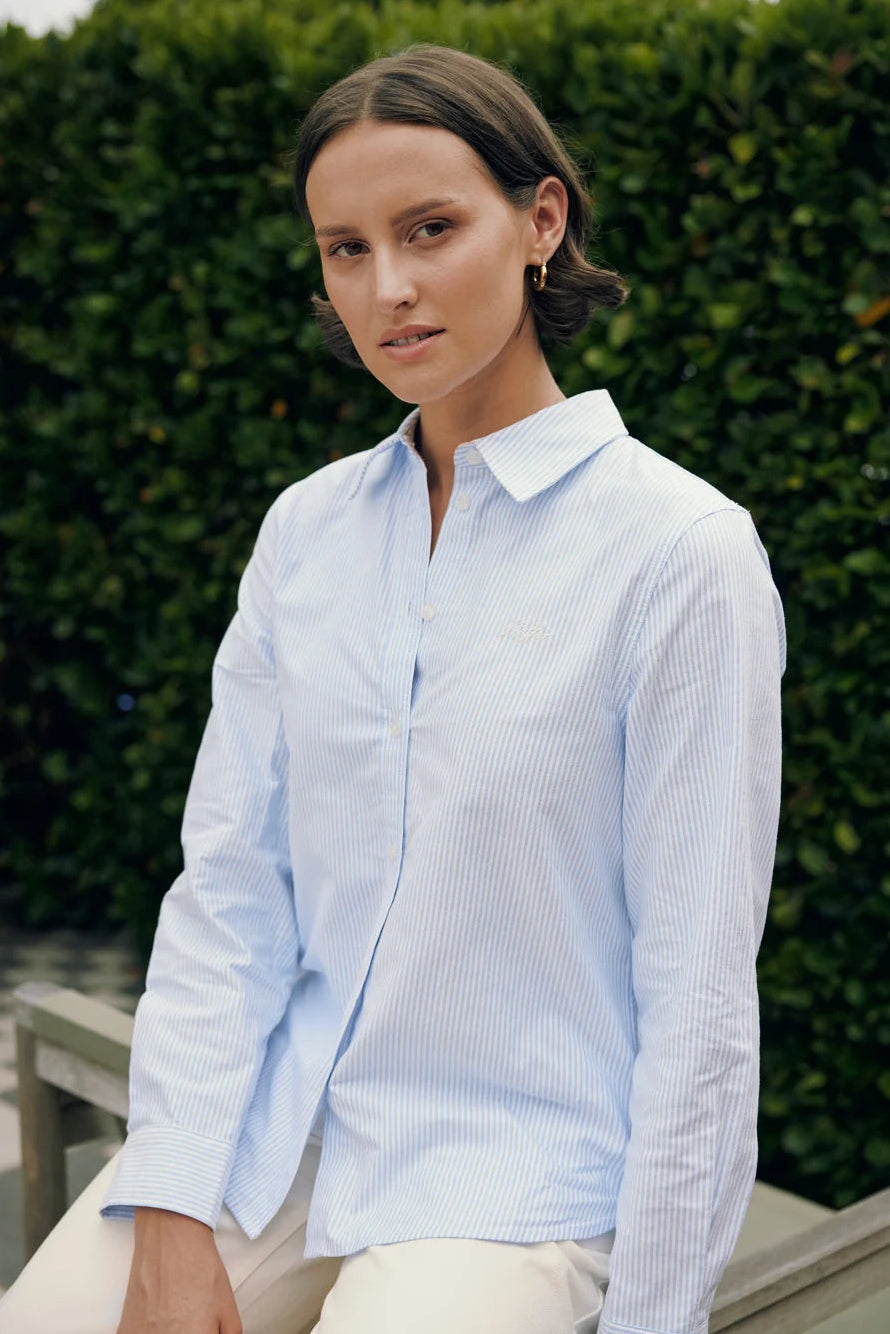 HUFFER CLASSIC STRIPE OXFORD SHIRT - BLUE - THE VOGUE STORE