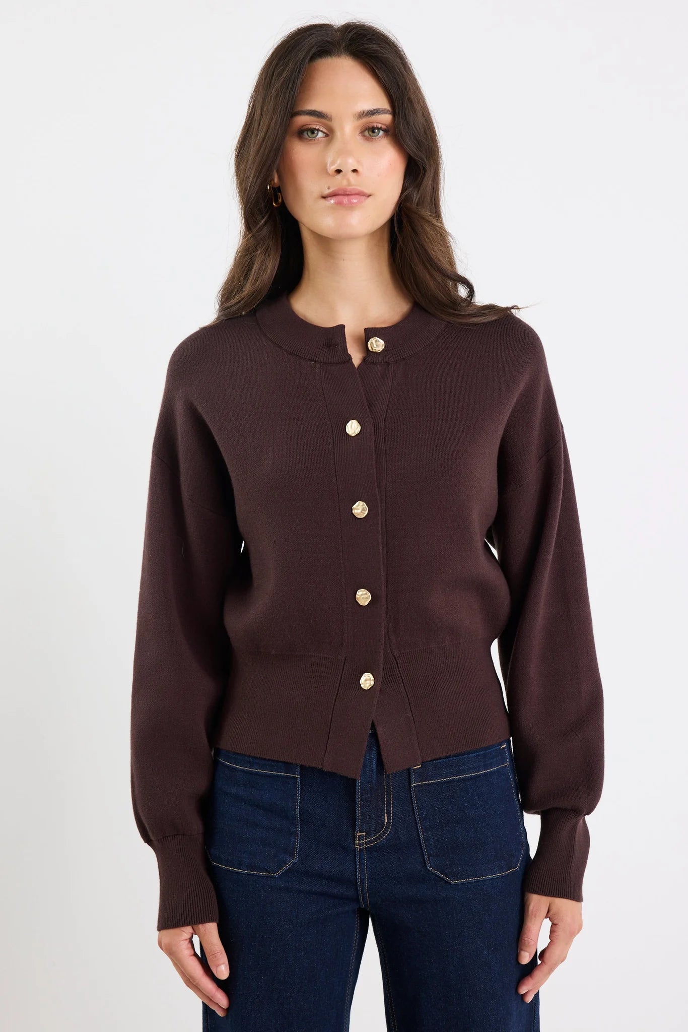 IVY + JACK HALLMARK CHOCOLATE CREWNECK CARDIGAN - THE VOGUE STORE