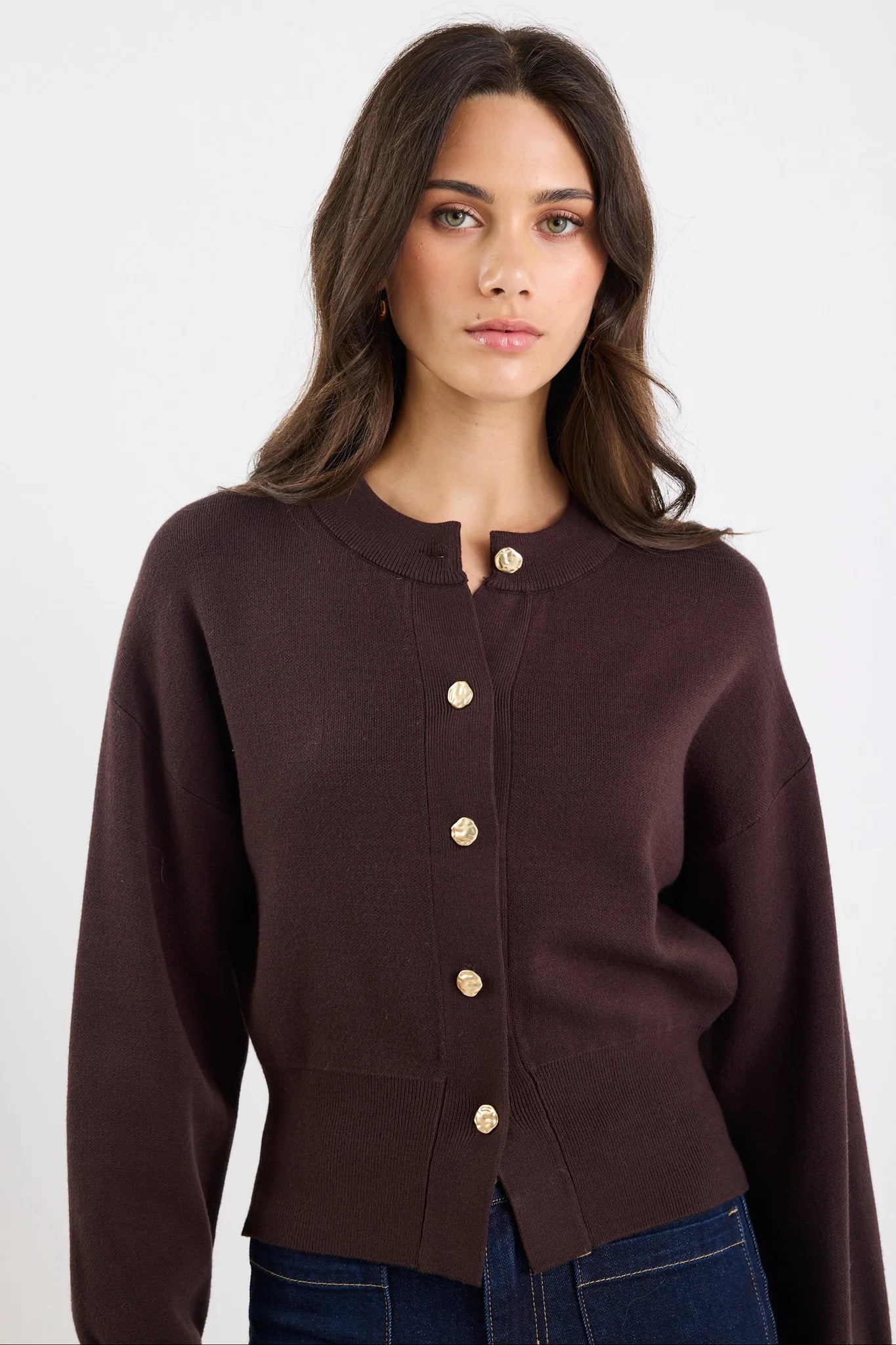 IVY + JACK HALLMARK CHOCOLATE CREWNECK CARDIGAN - THE VOGUE STORE
