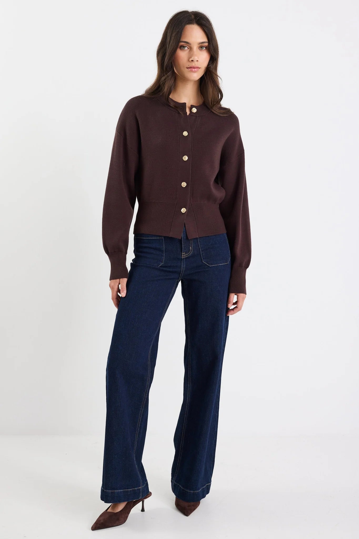IVY + JACK HALLMARK CHOCOLATE CREWNECK CARDIGAN - THE VOGUE STORE