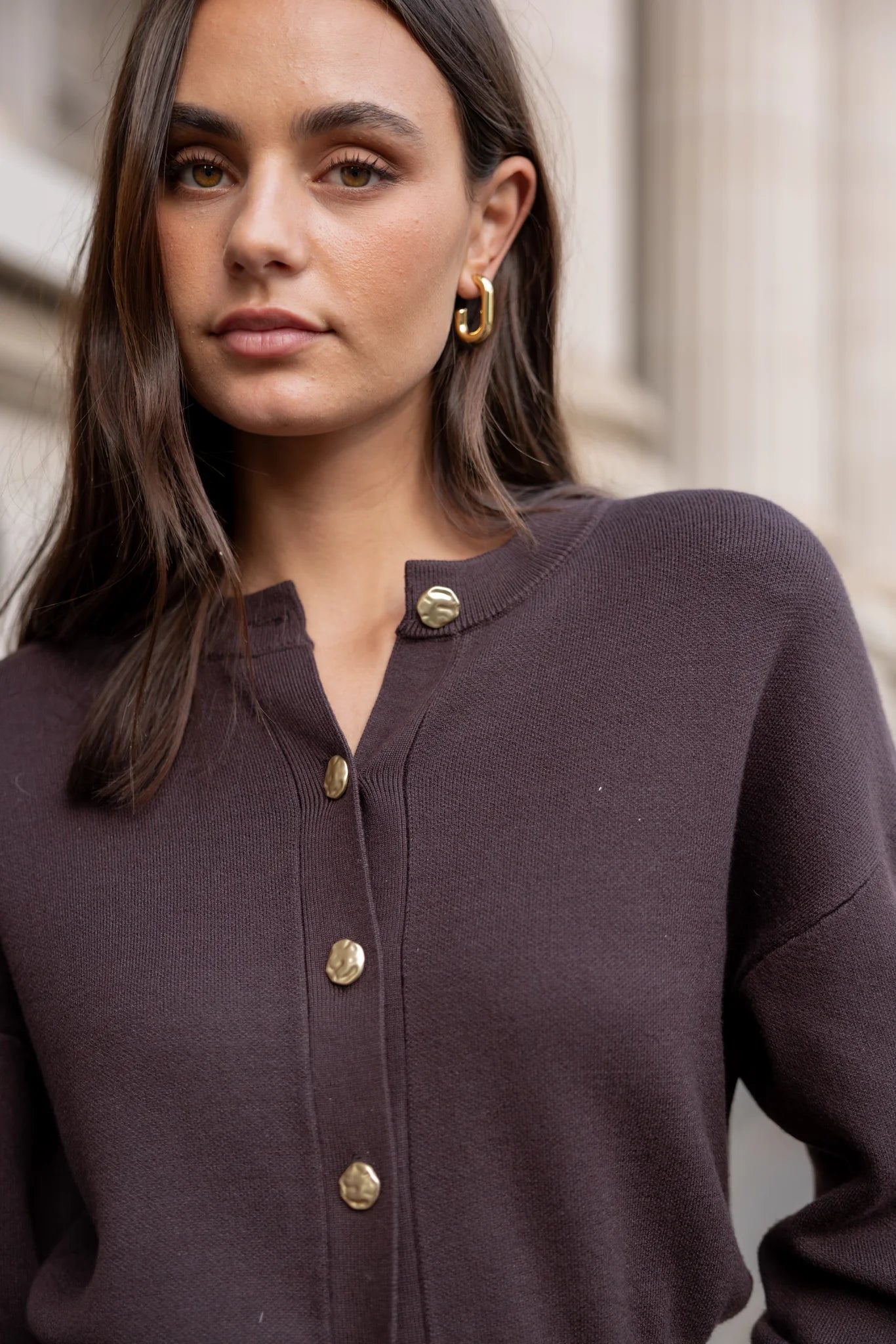 IVY + JACK HALLMARK CHOCOLATE CREWNECK CARDIGAN - THE VOGUE STORE