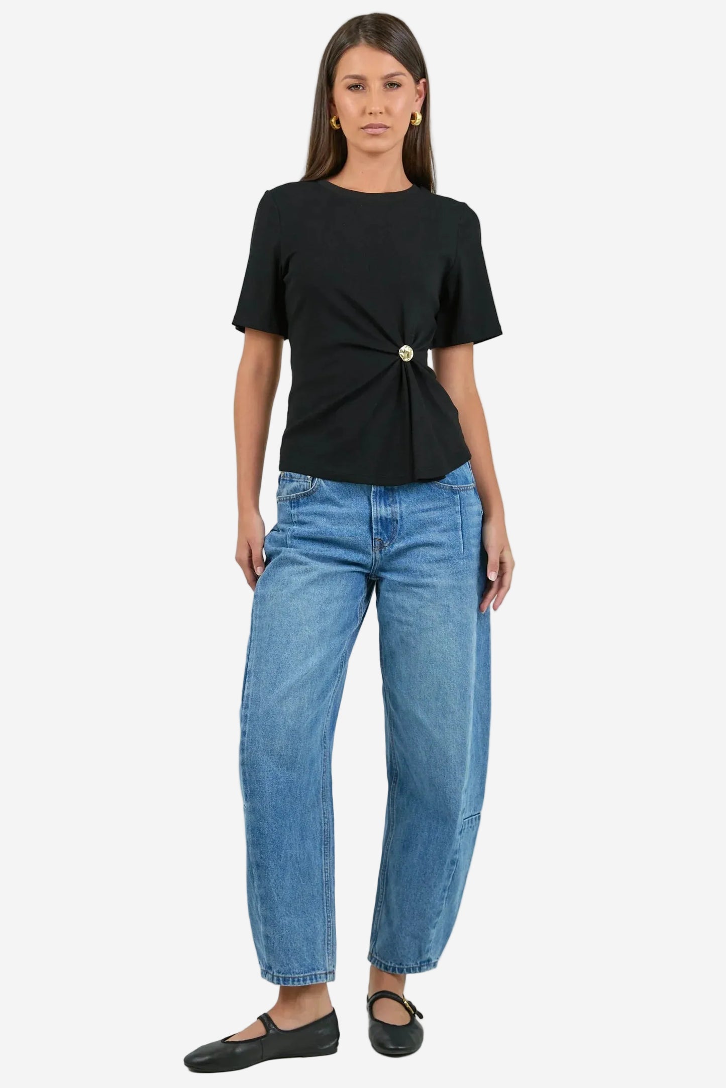 STORIES BE TOLD HELM BLACK WAIST BUCKLE SHORT SLEEVE TEE - THE VOGUE STORE