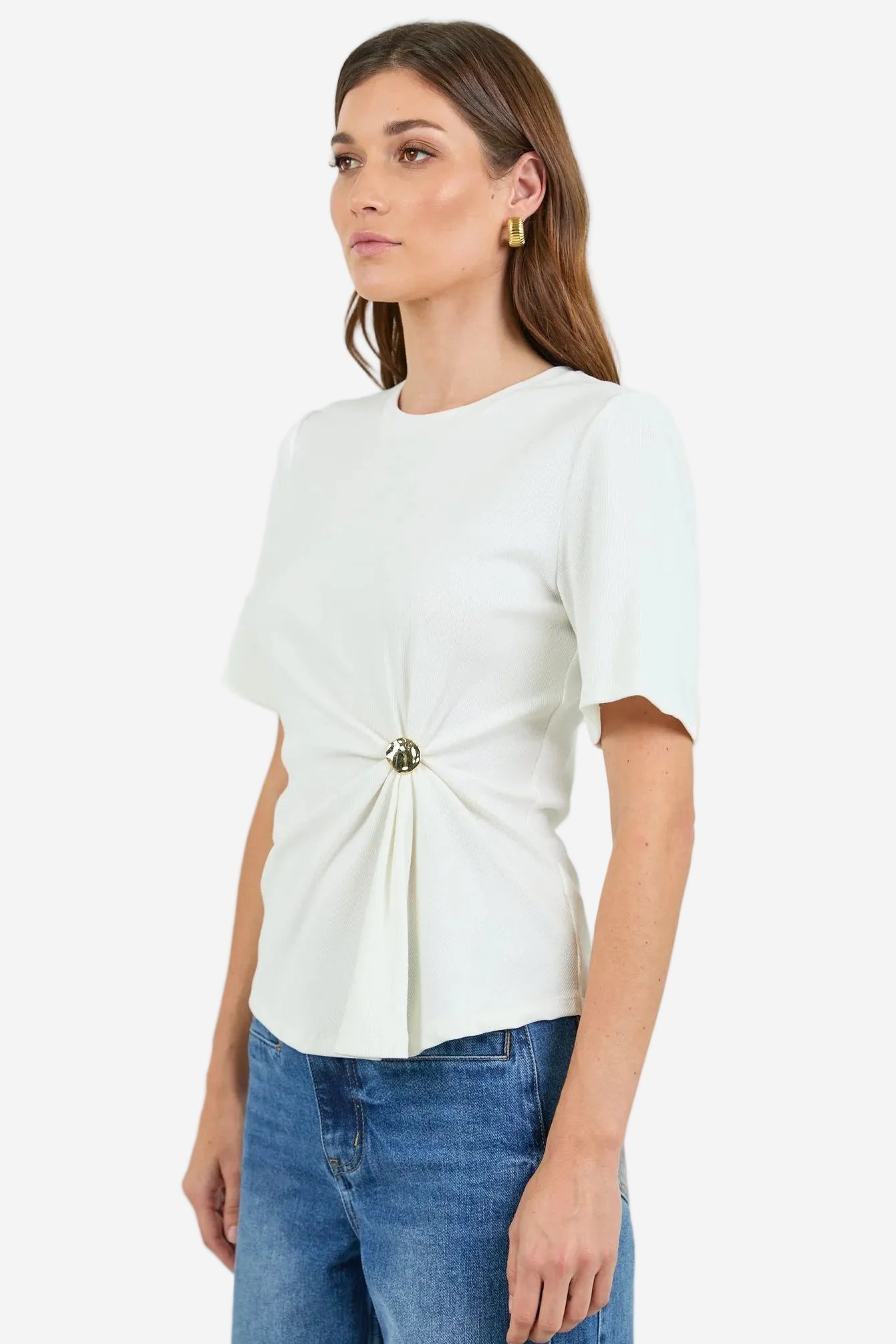 STORIES TO BE TOLD HELM WHITE WAIST BUCKLED SHORT SLEEVE TEE - THE VOGUE STORE
