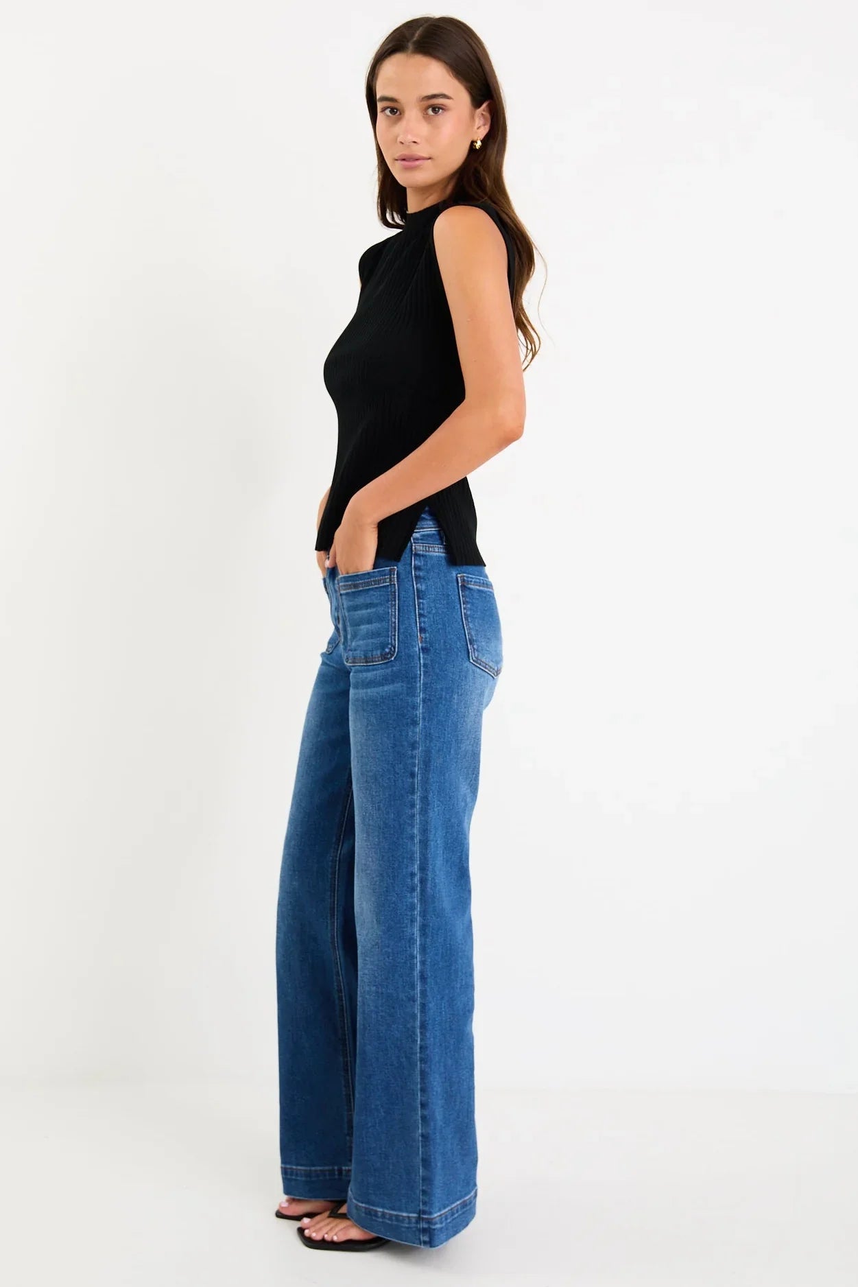 AMONG THE BRAVE HEROIC BLACK SLEEVELESS FUNNEL NECK RIB KNIT TOP - THE VOGUE STORE