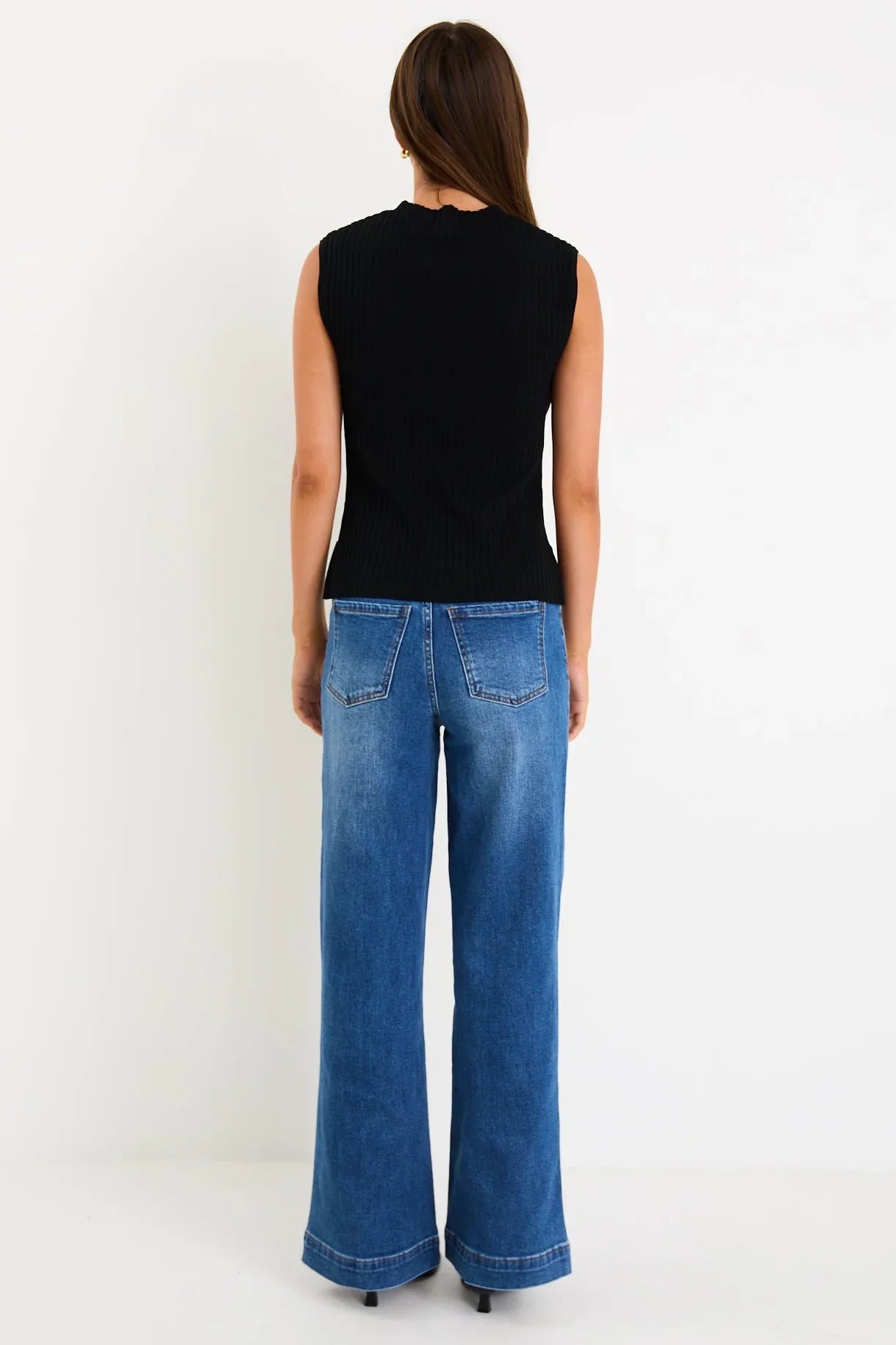 AMONG THE BRAVE HEROIC BLACK SLEEVELESS FUNNEL NECK RIB KNIT TOP - THE VOGUE STORE