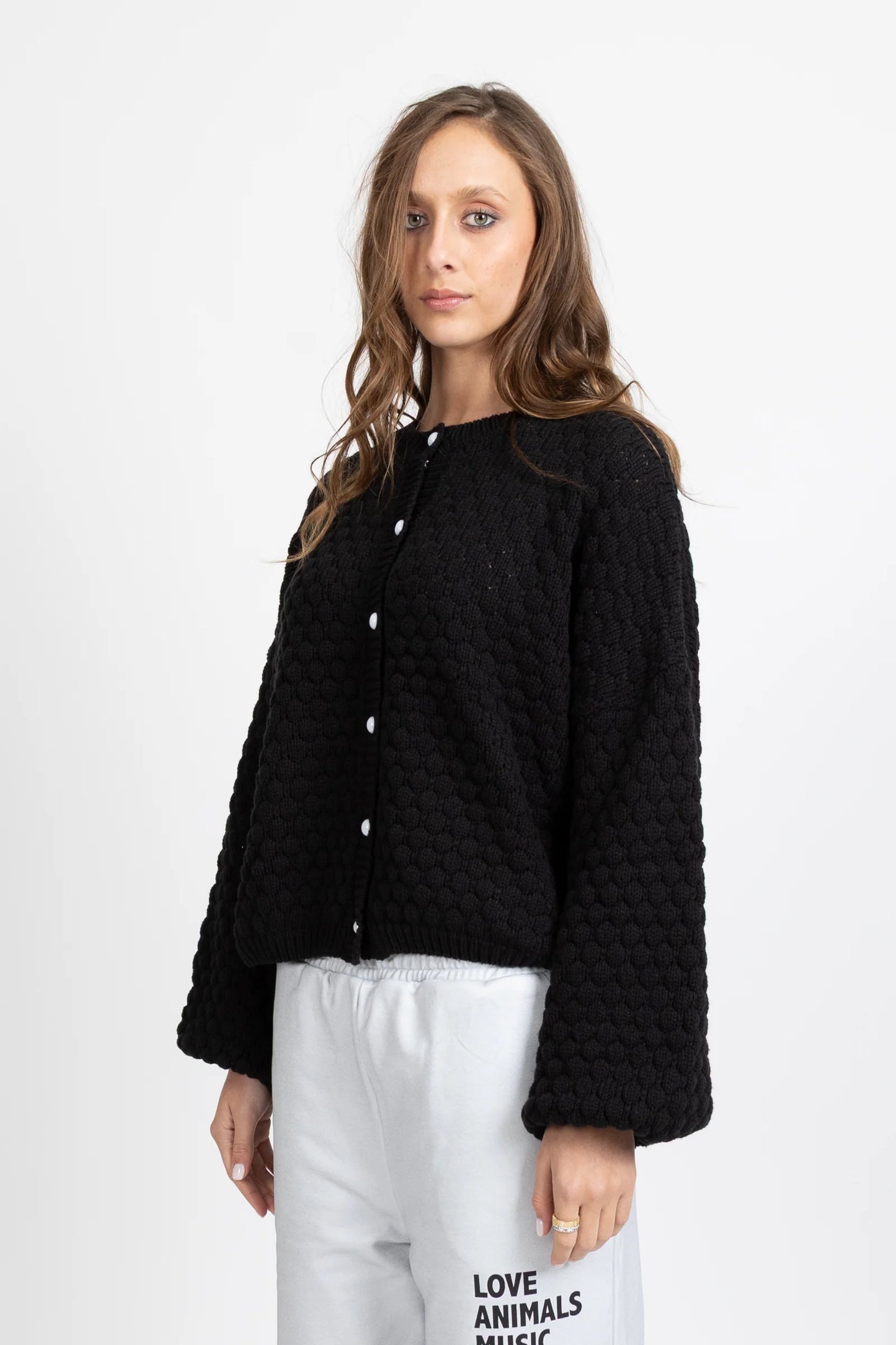 FEDERATION HONEYCOMB CARDI - BLACK - THE VOGUE STORE