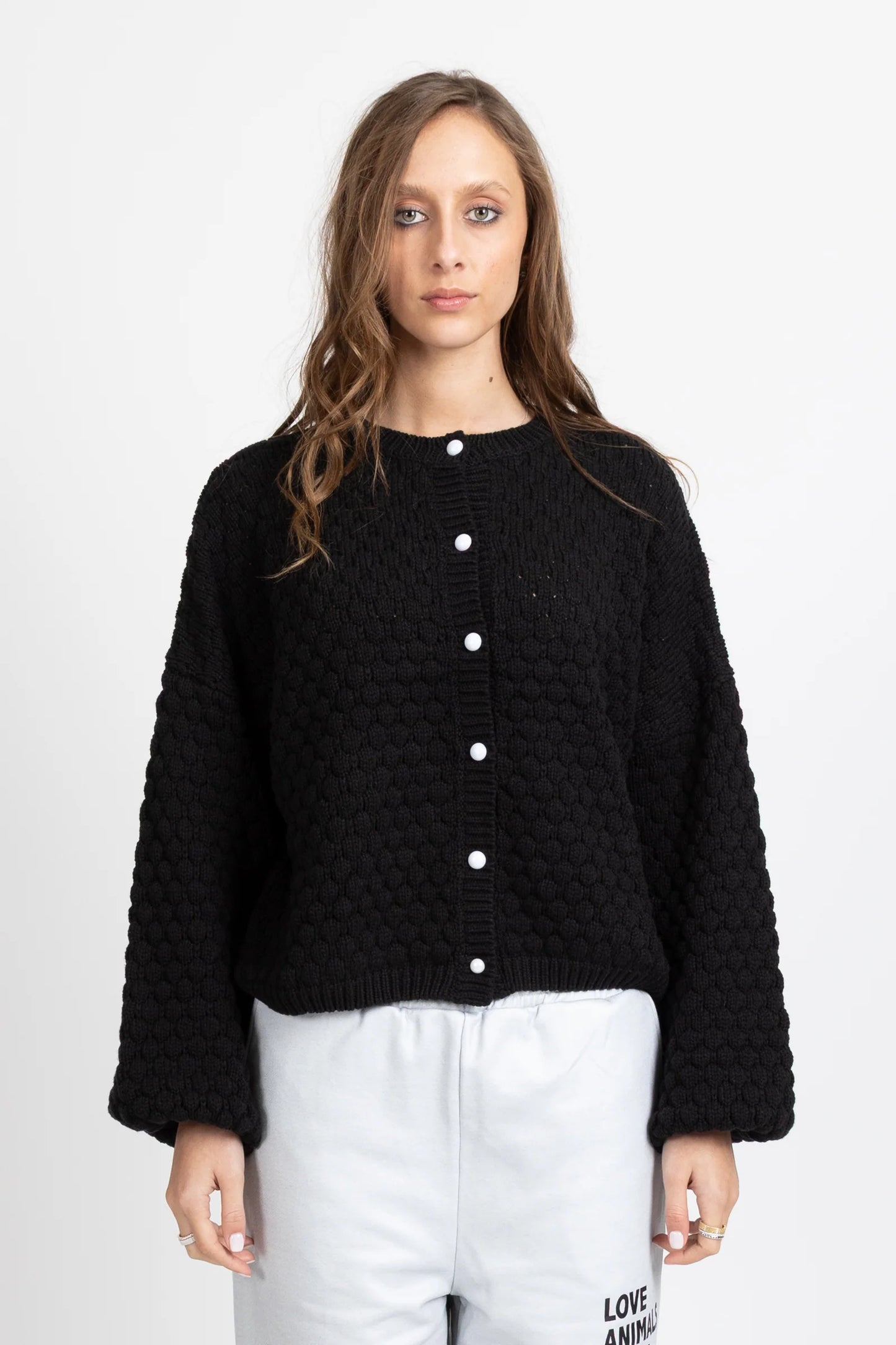 FEDERATION HONEYCOMB CARDI - BLACK - THE VOGUE STORE