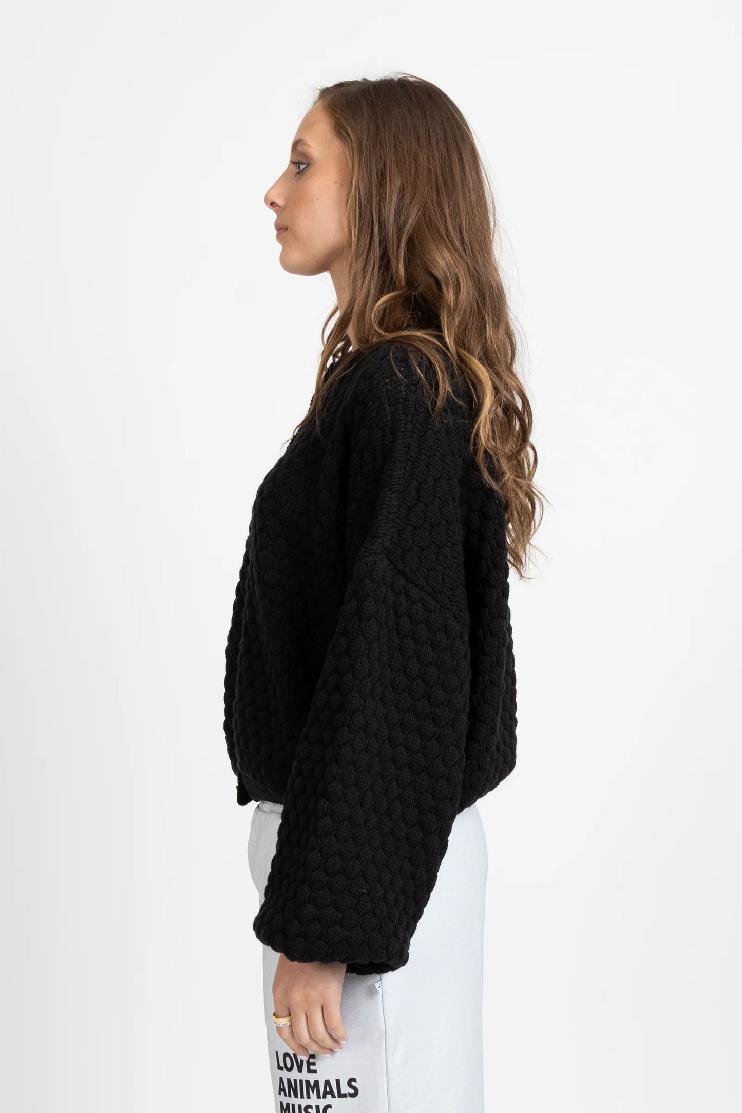 FEDERATION HONEYCOMB CARDI - BLACK - THE VOGUE STORE