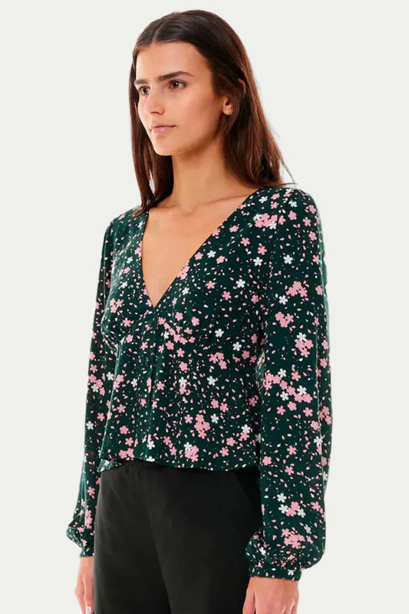 HUFFER VENICE FLORAL SHIFT LS TOP - GREEN