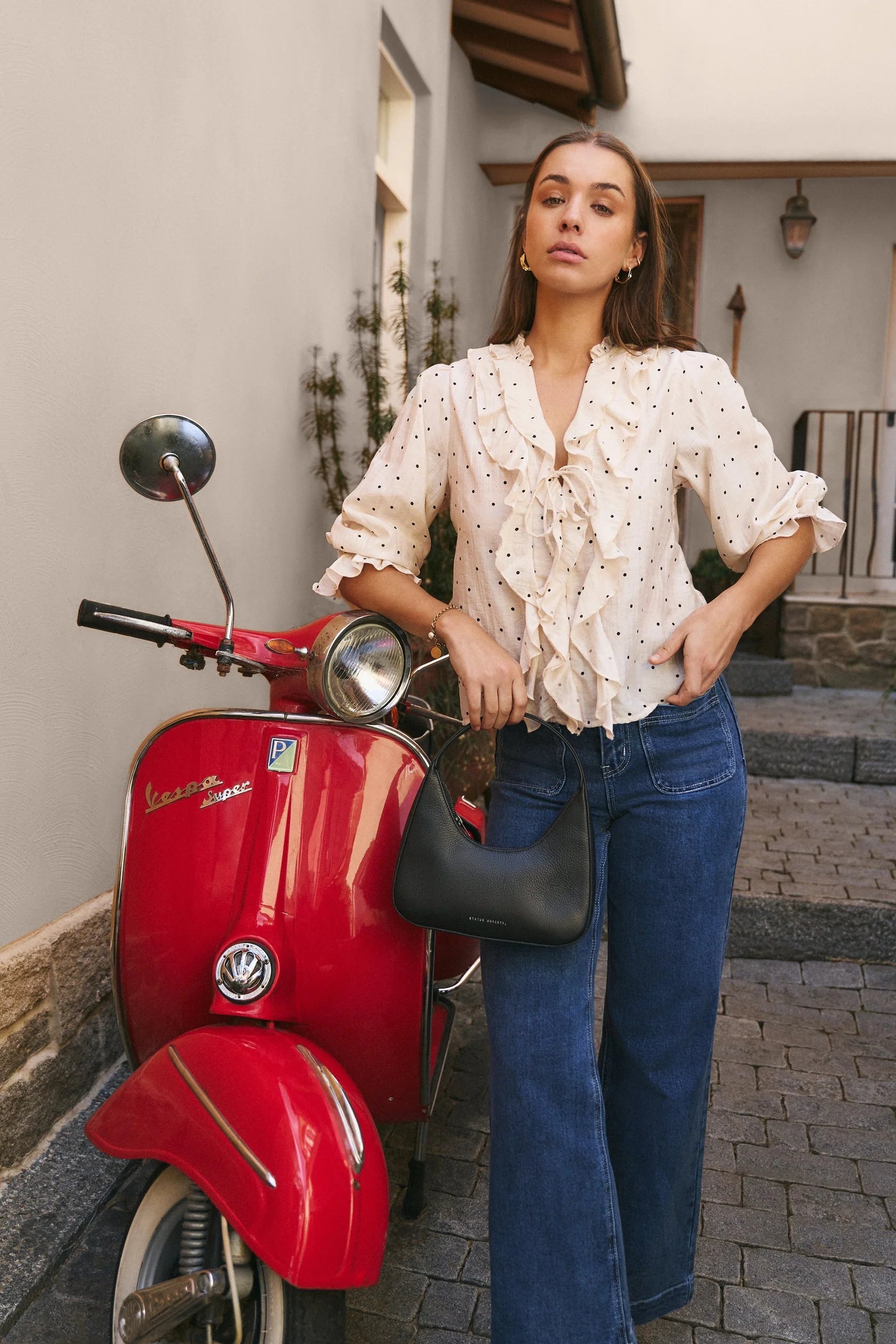 IVY + JACK GARNISH CREAM BLACK POLKA DOT FRONT MID SLEEVE TOP - THE VOGUE STORE
