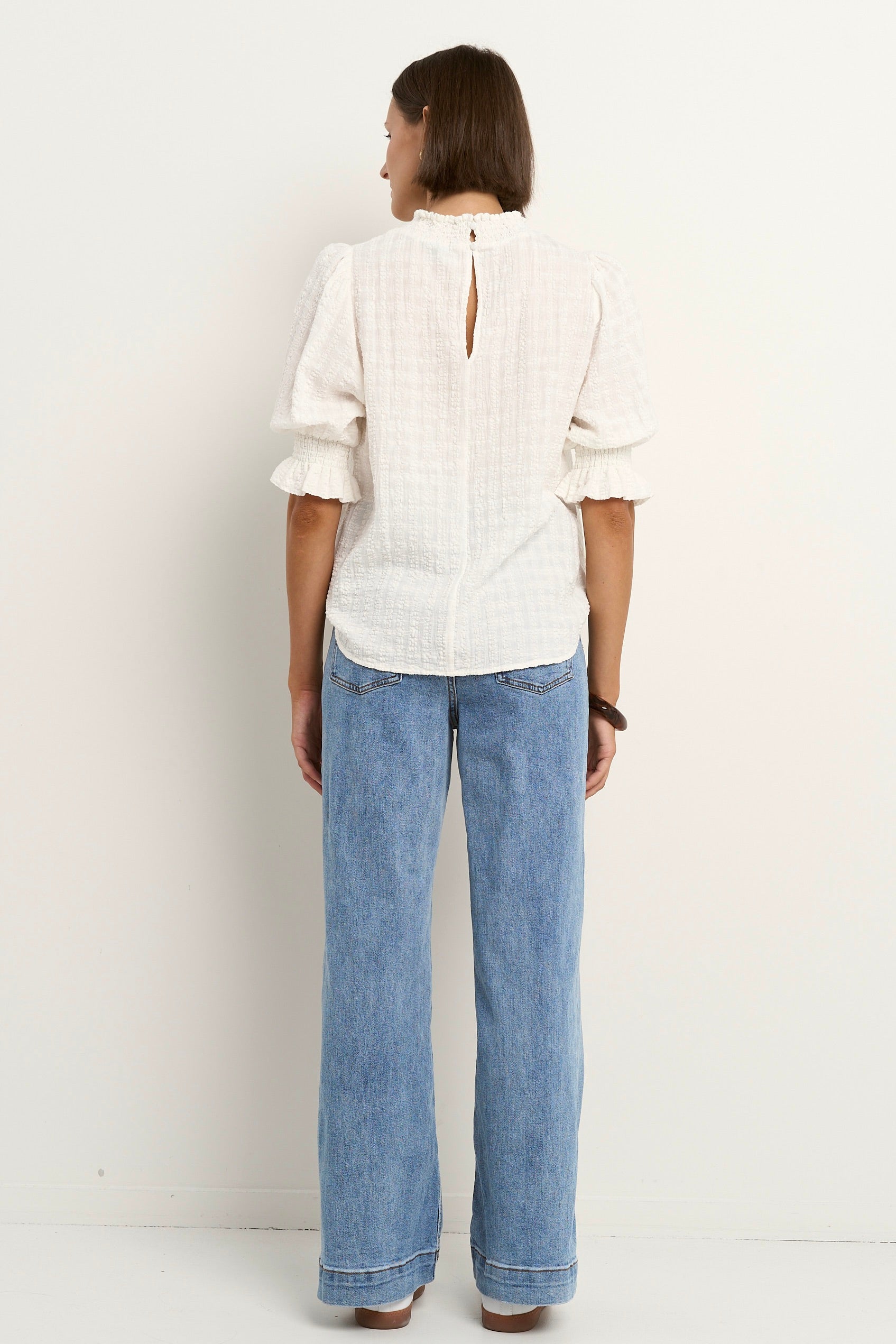 AMONG THE BRAVE INFLUENTIAL IVORY TEXTURE HIGH NECK TOP - THE VOGUE STORE
