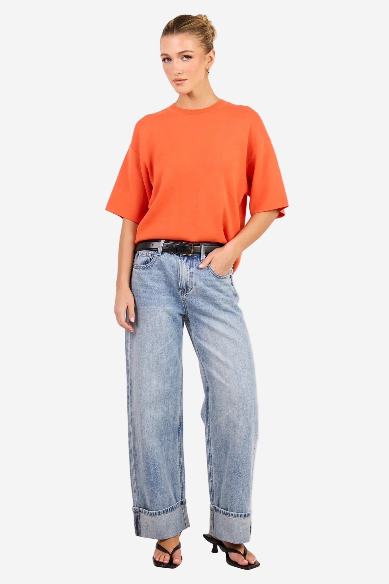STORIES BE TOLD INTREPID BLOOD ORANGE RELAXED KNIT TEE - THE VOGUE STORE
