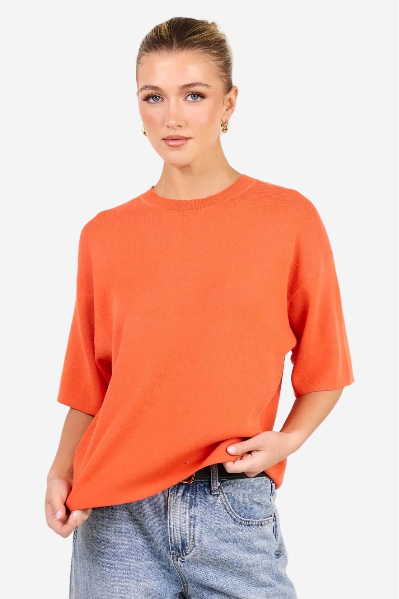 STORIES BE TOLD INTREPID BLOOD ORANGE RELAXED KNIT TEE - THE VOGUE STORE