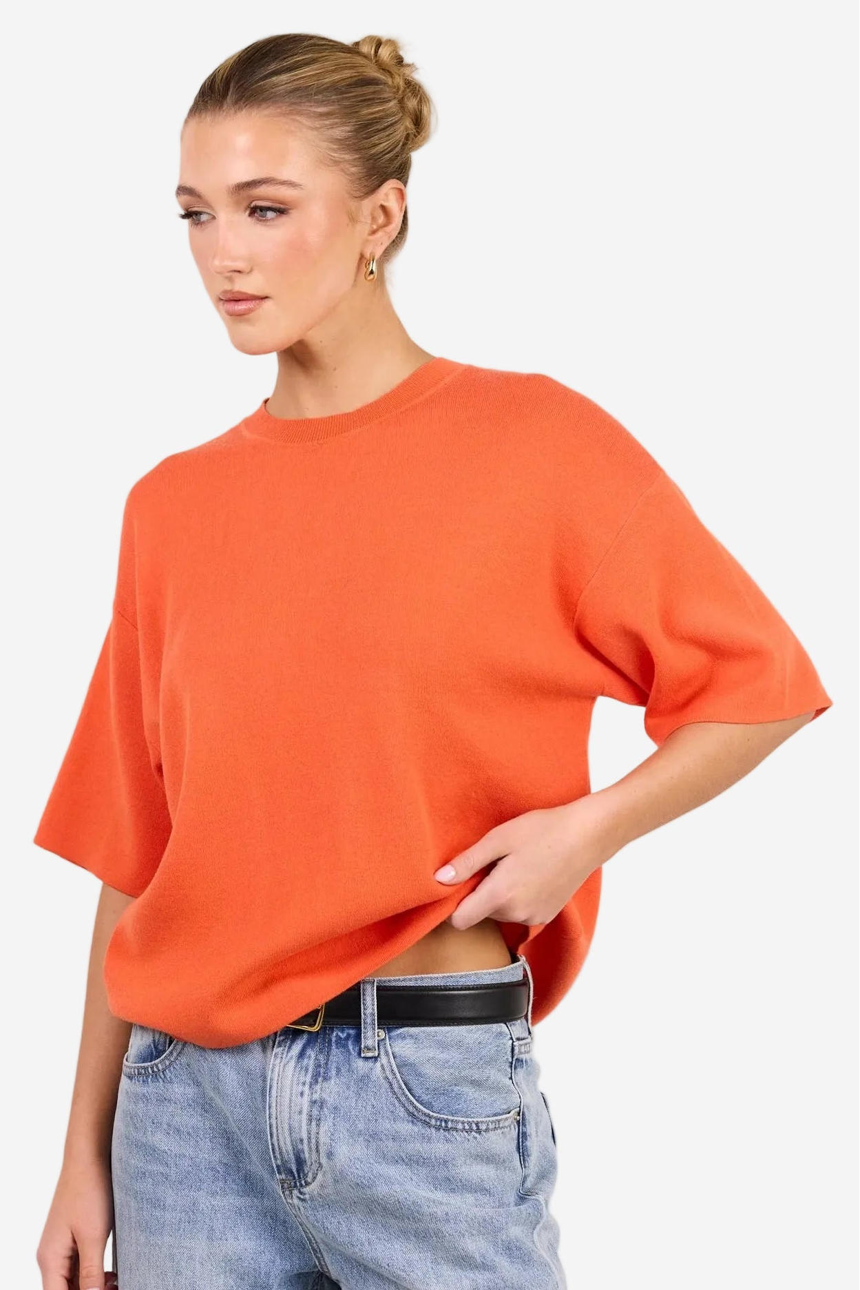 STORIES BE TOLD INTREPID BLOOD ORANGE RELAXED KNIT TEE - THE VOGUE STORE