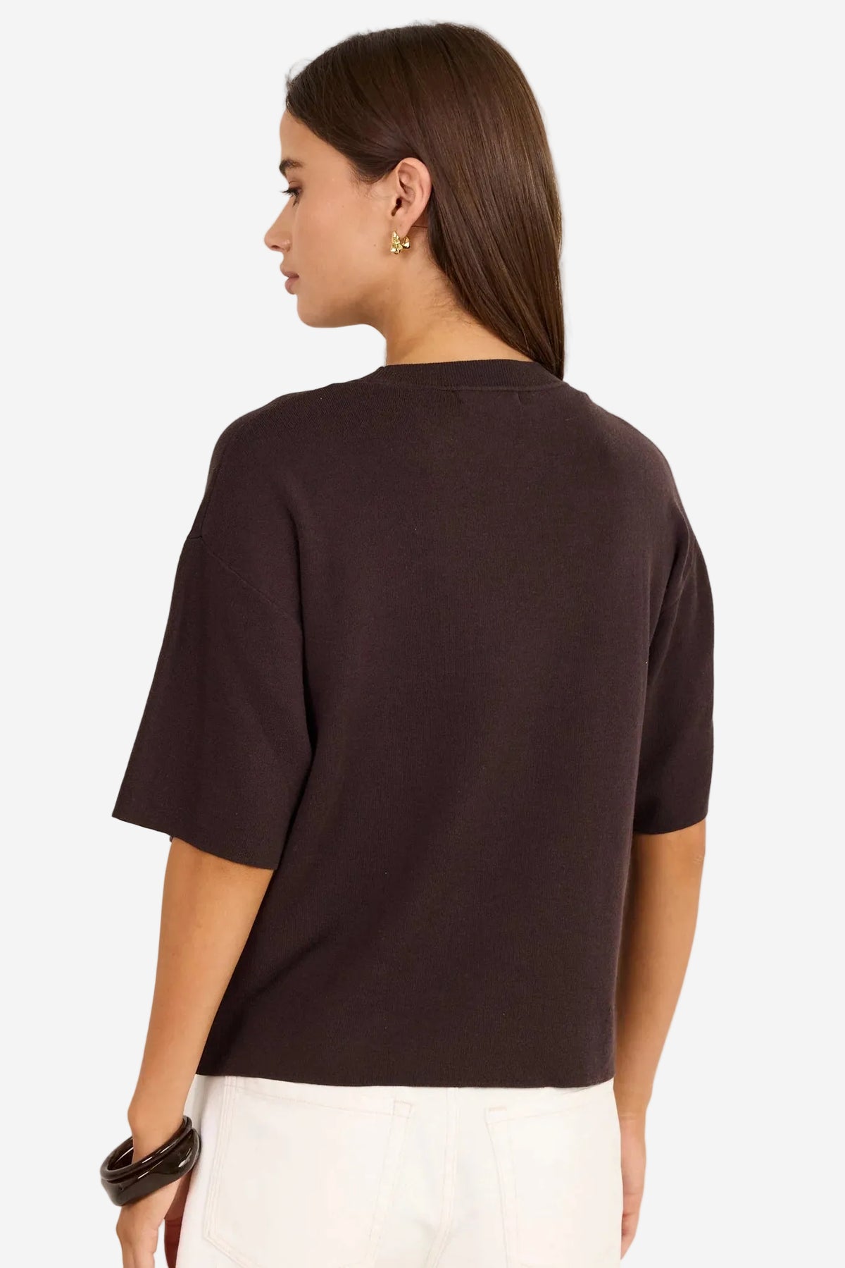 STORIES BE TOLD INTREPID CHOCOLATE BROWN KNIT BOXY TEE - THE VOGUE STORE