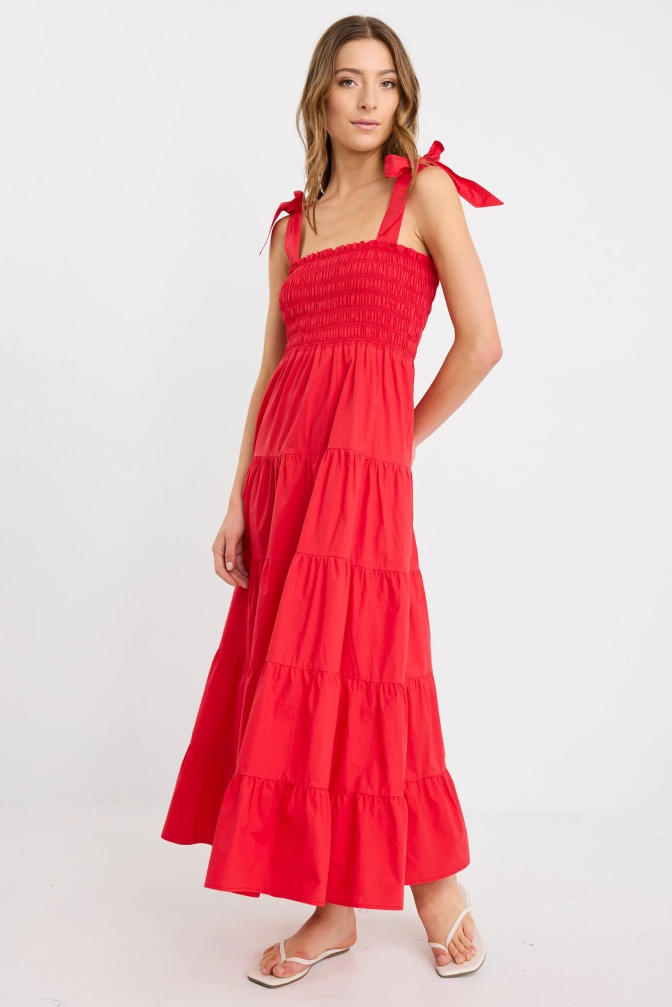 IVY + JACK ISABELLA CHERRY RED COTTON POPLIN STRAPPY TIERED MAXI DRESS  - THE VOGUE STORE