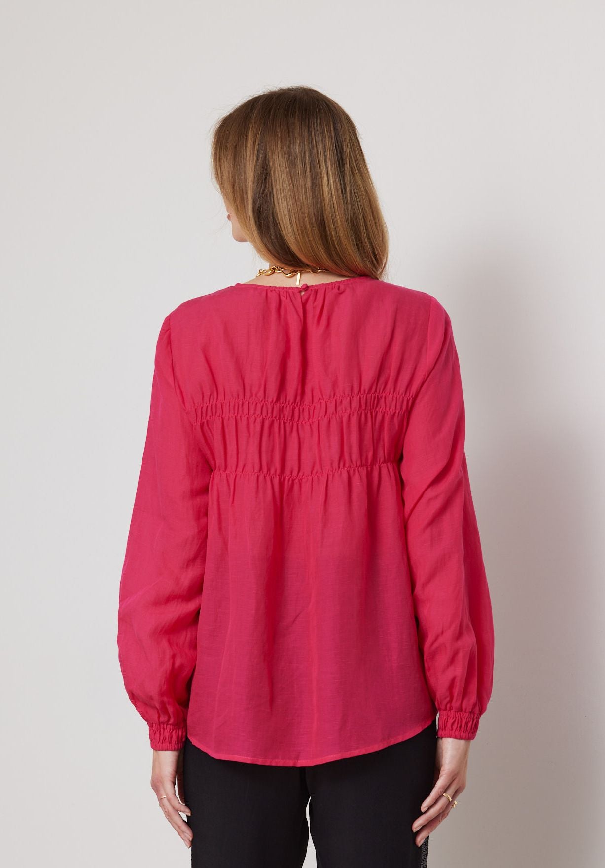 DUO MELINE SHIRRED TOP - HOT PINK - THE VOGUE STORE