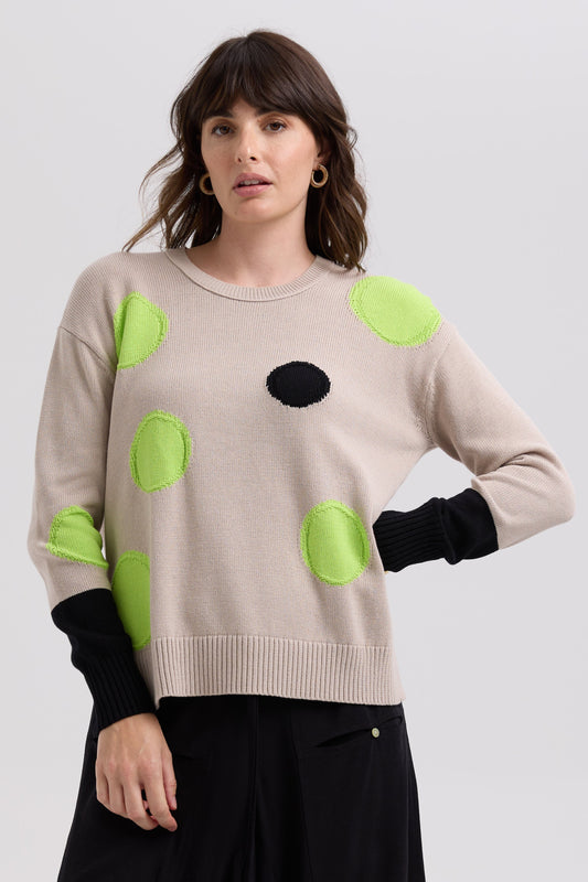 LD & CO SPOTS INSTARSIA JUMPER - TAUPE - THE VOGUE STORE