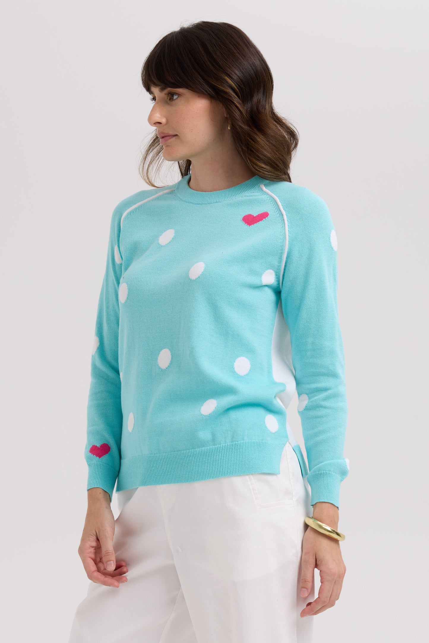 LD & CO SPOT THE LOVE JUMPER - AQUA - THE VOGUE STORE