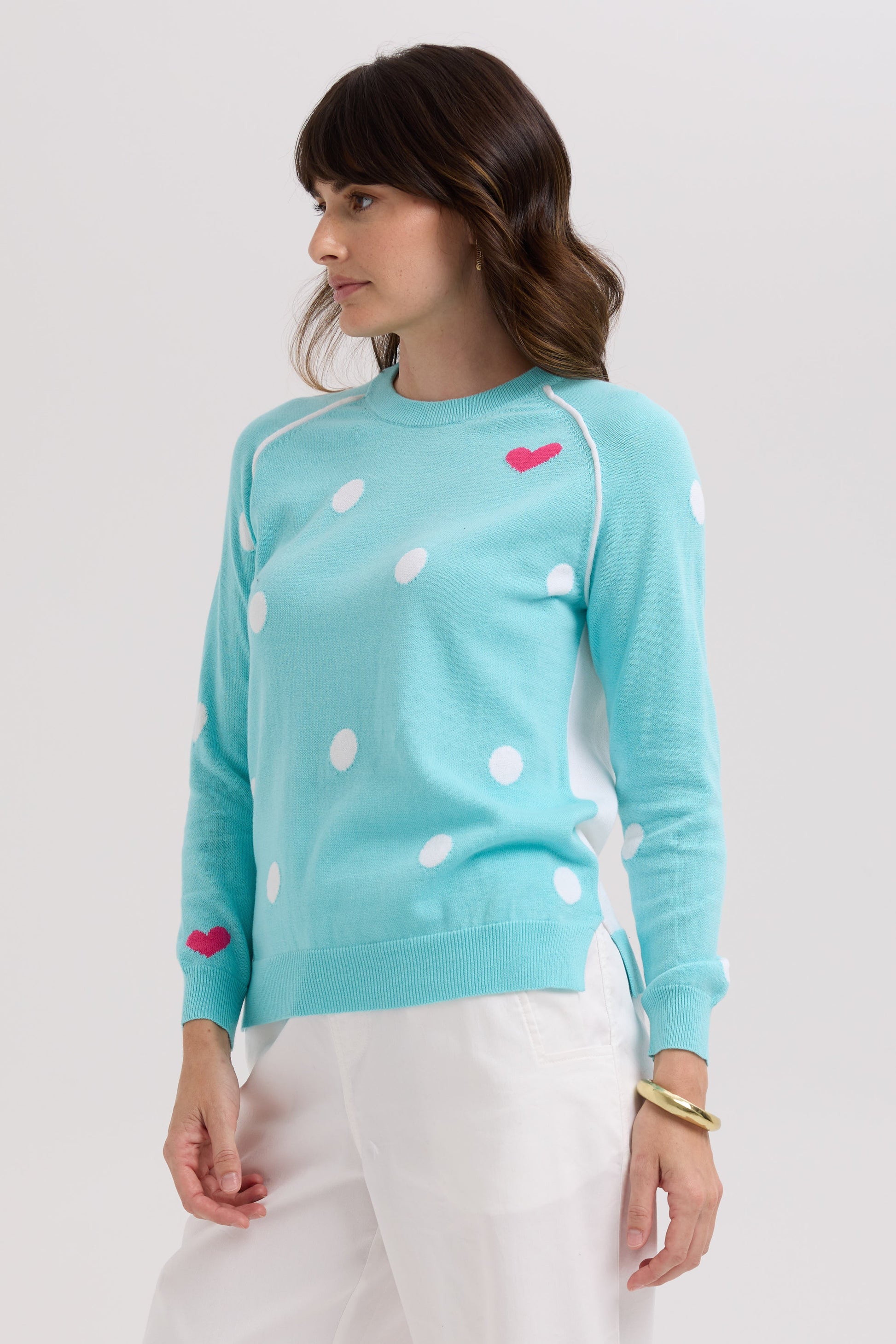 LD & CO SPOT THE LOVE JUMPER - AQUA - THE VOGUE STORE