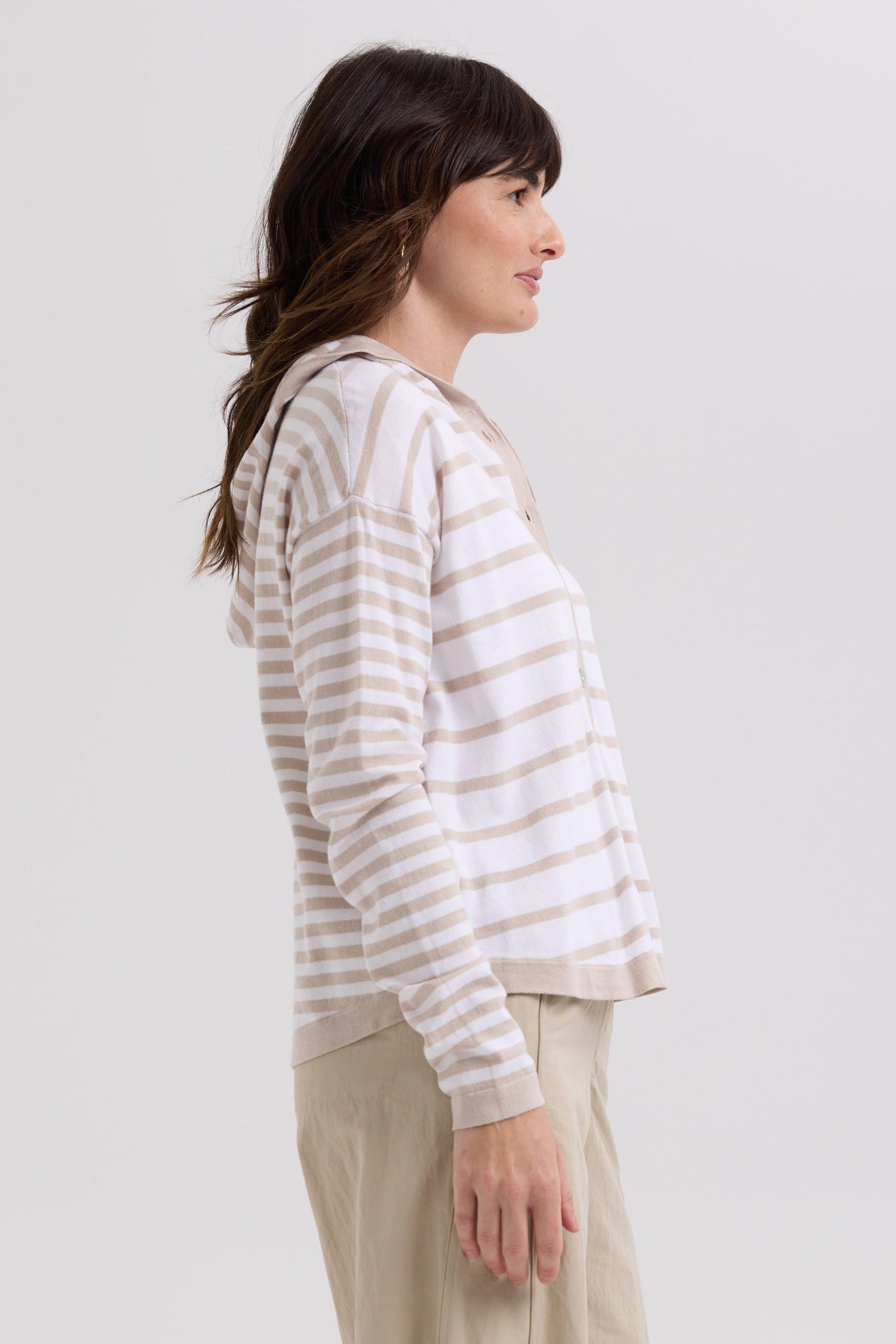 LD & CO MULTI STRIPE HOODIE - TAUPE - THE VOGUE STORE