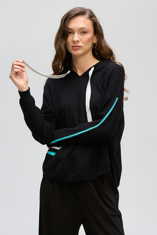 LD & CO HOODED JUMPER - BLACK - THE VOGUE STORE