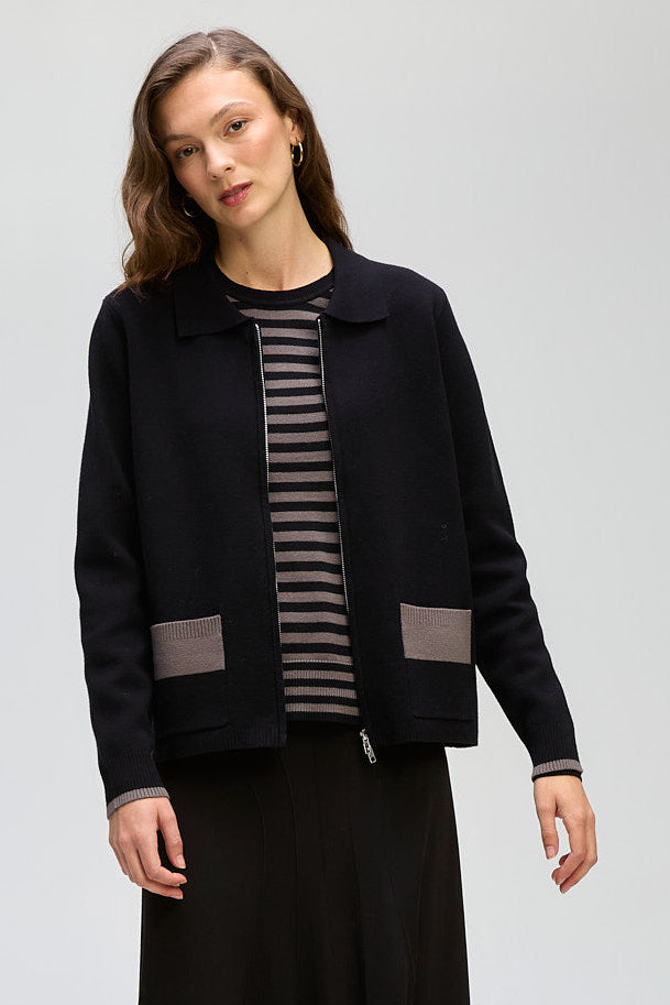 LD & CO ZIP THROUGH JACKET - BLACK - THE VOGUE STORE