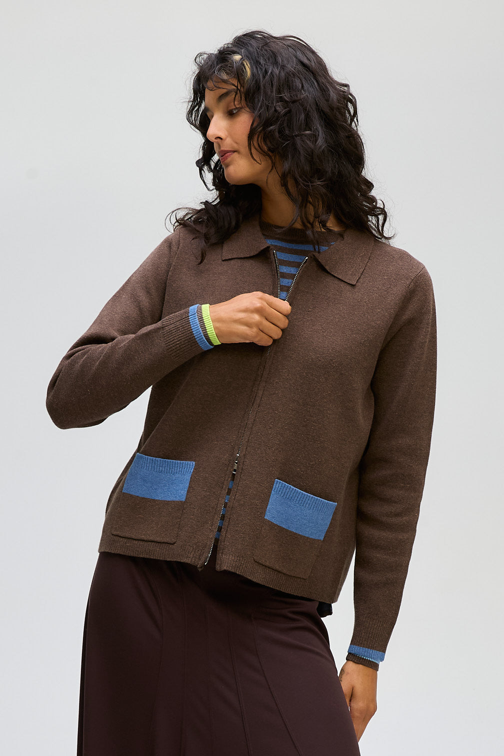 LD & CO ZIP THROUGH JACKET - COCOA - THE VOGUE STORE