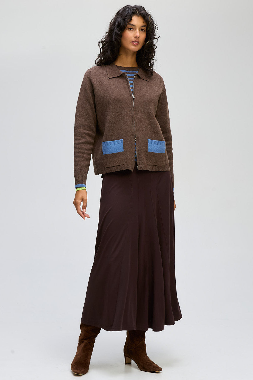 LD & CO ZIP THROUGH JACKET - COCOA - THE VOGUE STORE