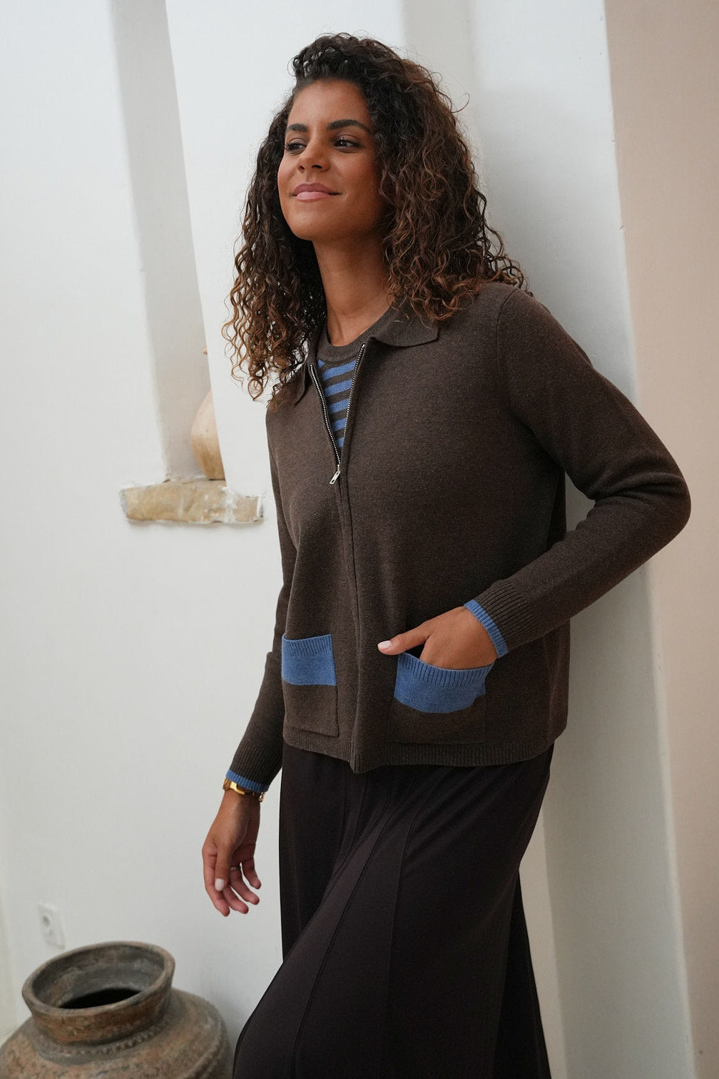 LD & CO ZIP THROUGH JACKET - COCOA