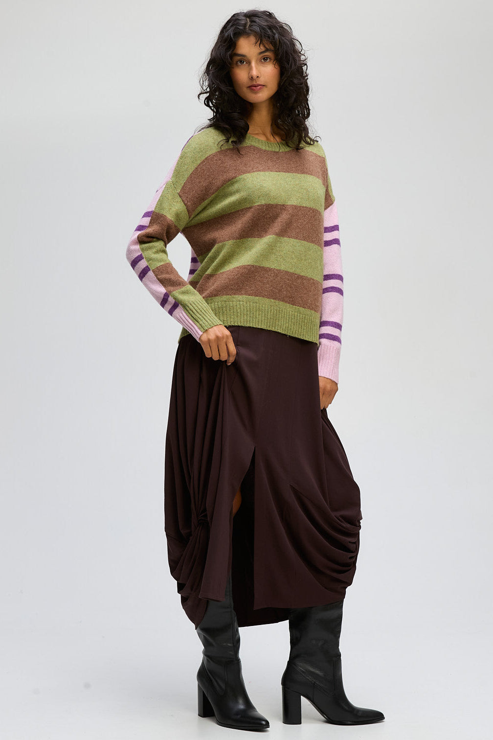 LD & CO GROOVE STRIPE CREW - OLIVE - THE VOGUE STORE