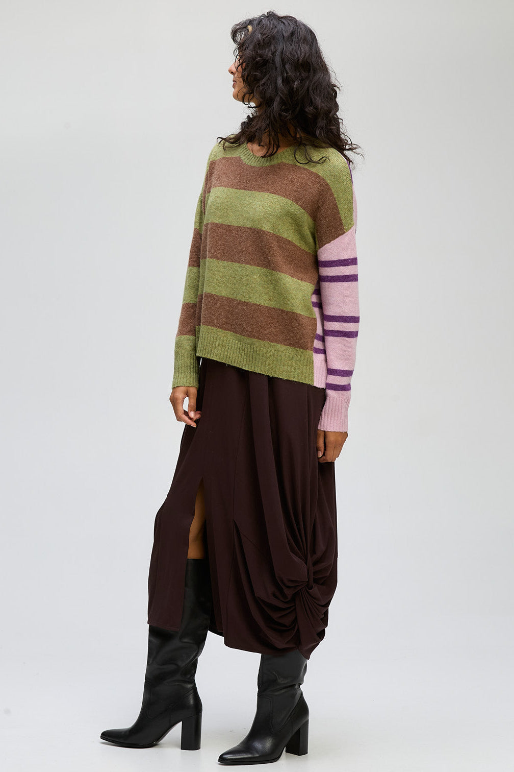 LD & CO GROOVE STRIPE CREW - OLIVE - THE VOGUE STORE