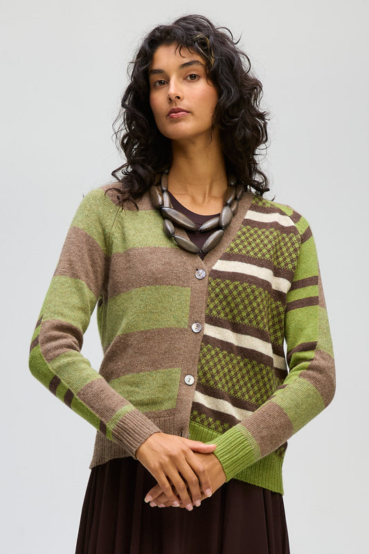 LD & CO GROOVE STRIPE CARDI - COCOA - THE VOGUE STORE