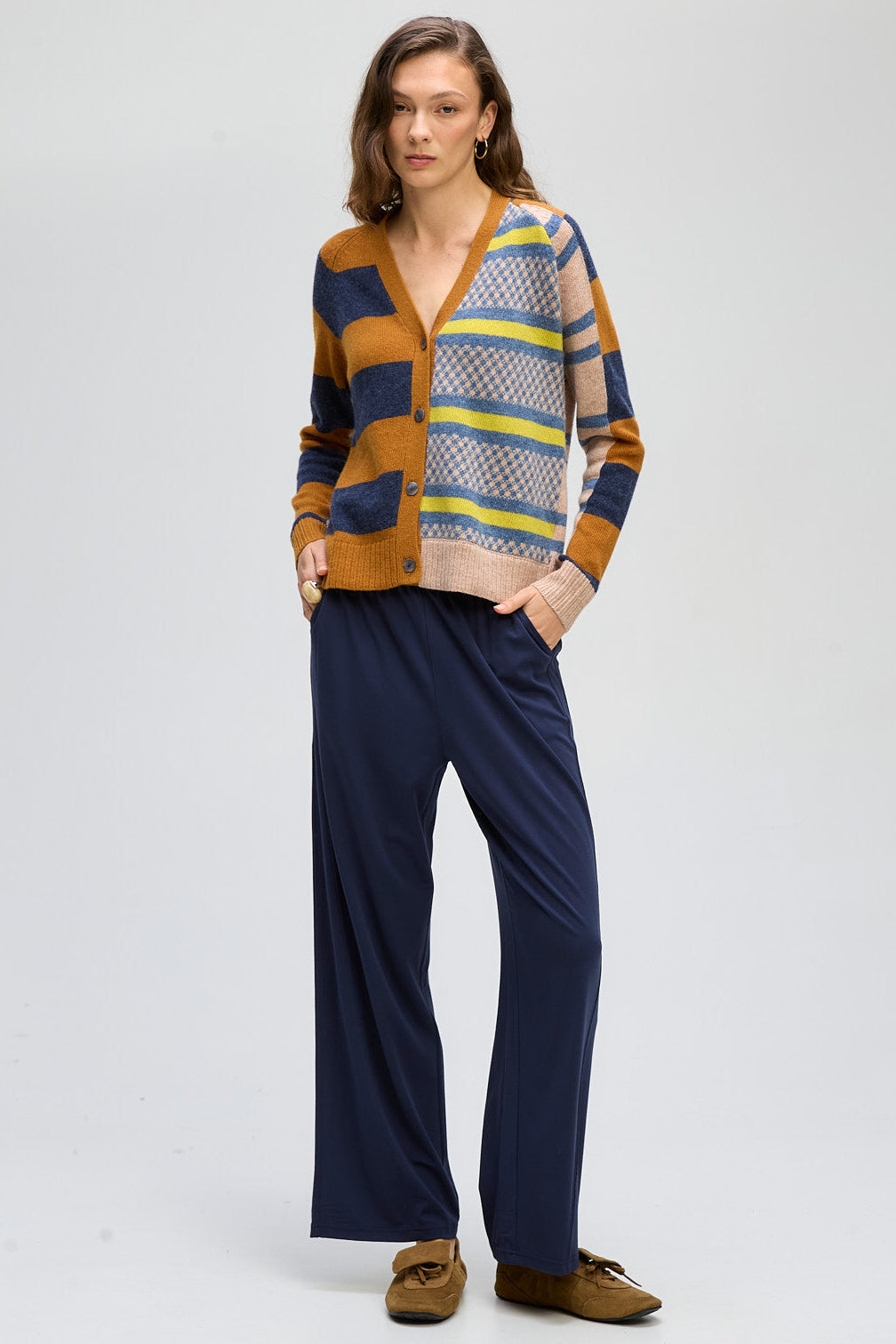 LD & CO GROOVE STRIPE CARDI - TOFFEE - THE VOGUE STORE
