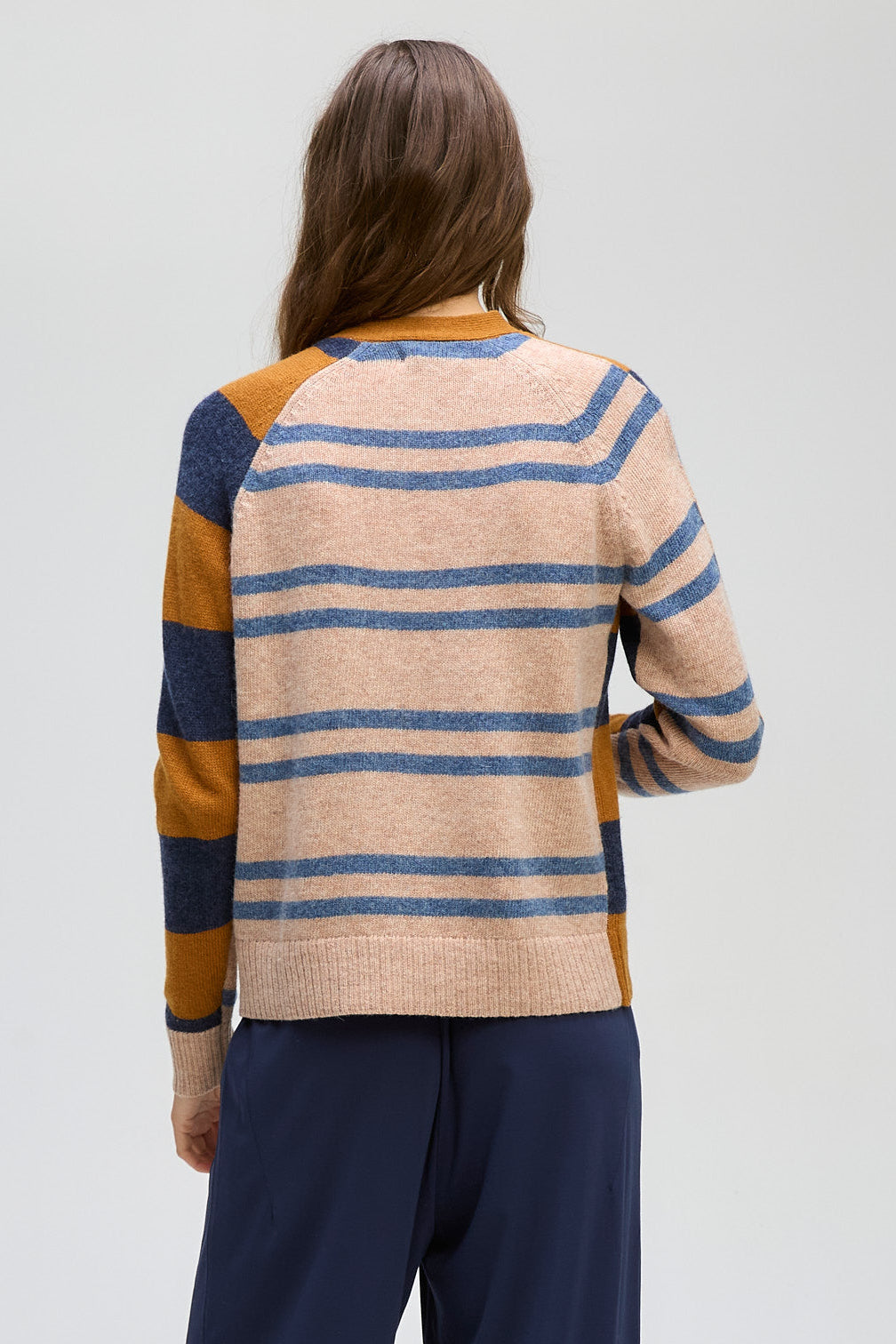 LD & CO GROOVE STRIPE CARDI - TOFFEE - THE VOGUE STORE