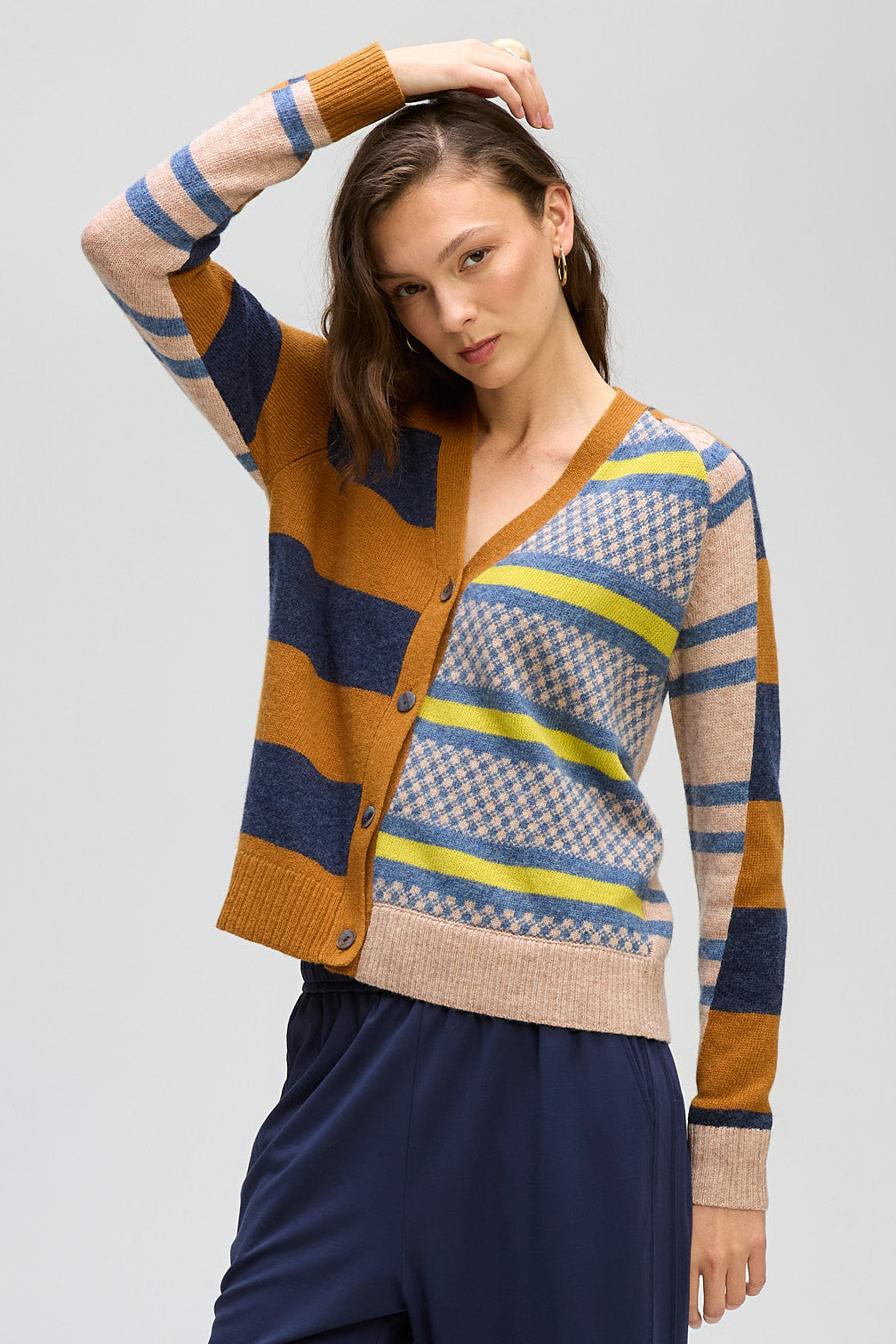 LD & CO GROOVE STRIPE CARDI - TOFFEE - THE VOGUE STORE