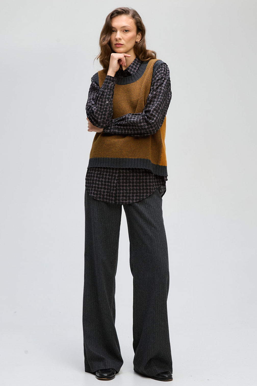 LD & CO PATTERN VEST - TOFFEE - THE VOGUE STORE