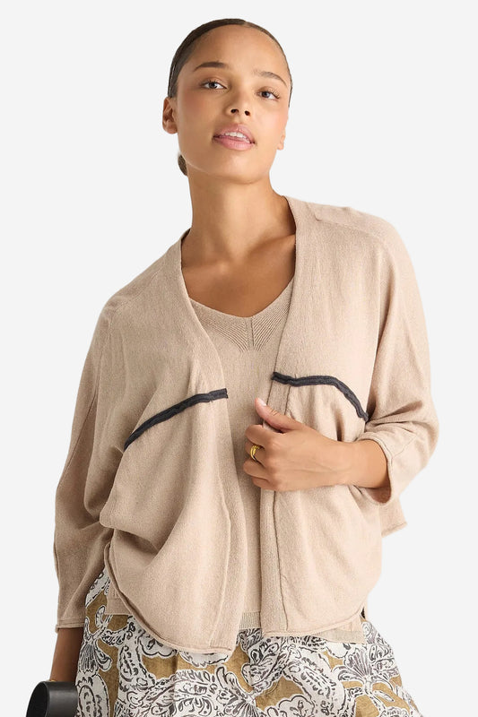 LD & CO OFFSET CARDI - NATURAL - THE VOGUE STORE
