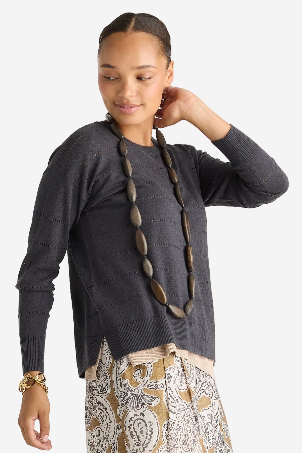 LD & CO TEXTURED LINEN JUMPER - GRAPHITE - THE VOGUE STORE