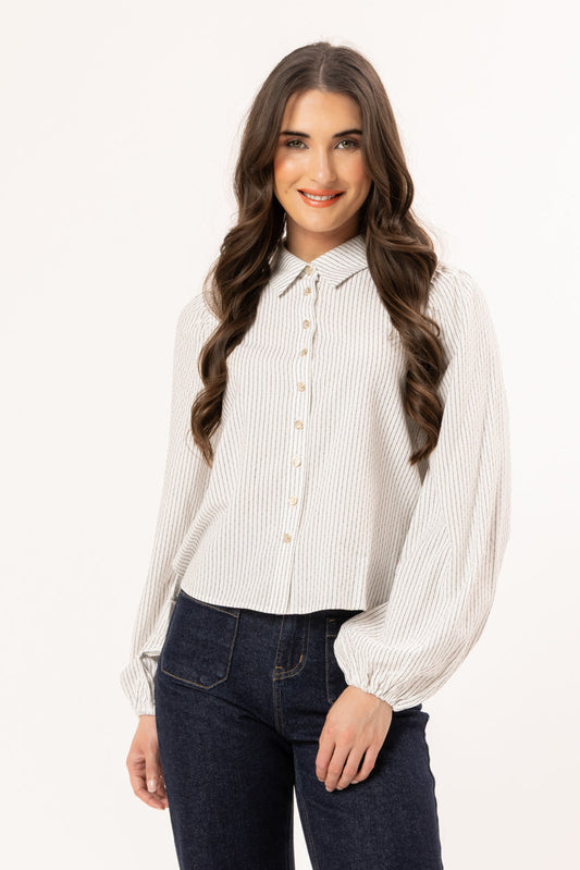 LEILA + LUCA VALENTINA BLOUSE - WHITE STRIPE - THE VOGUE STORE