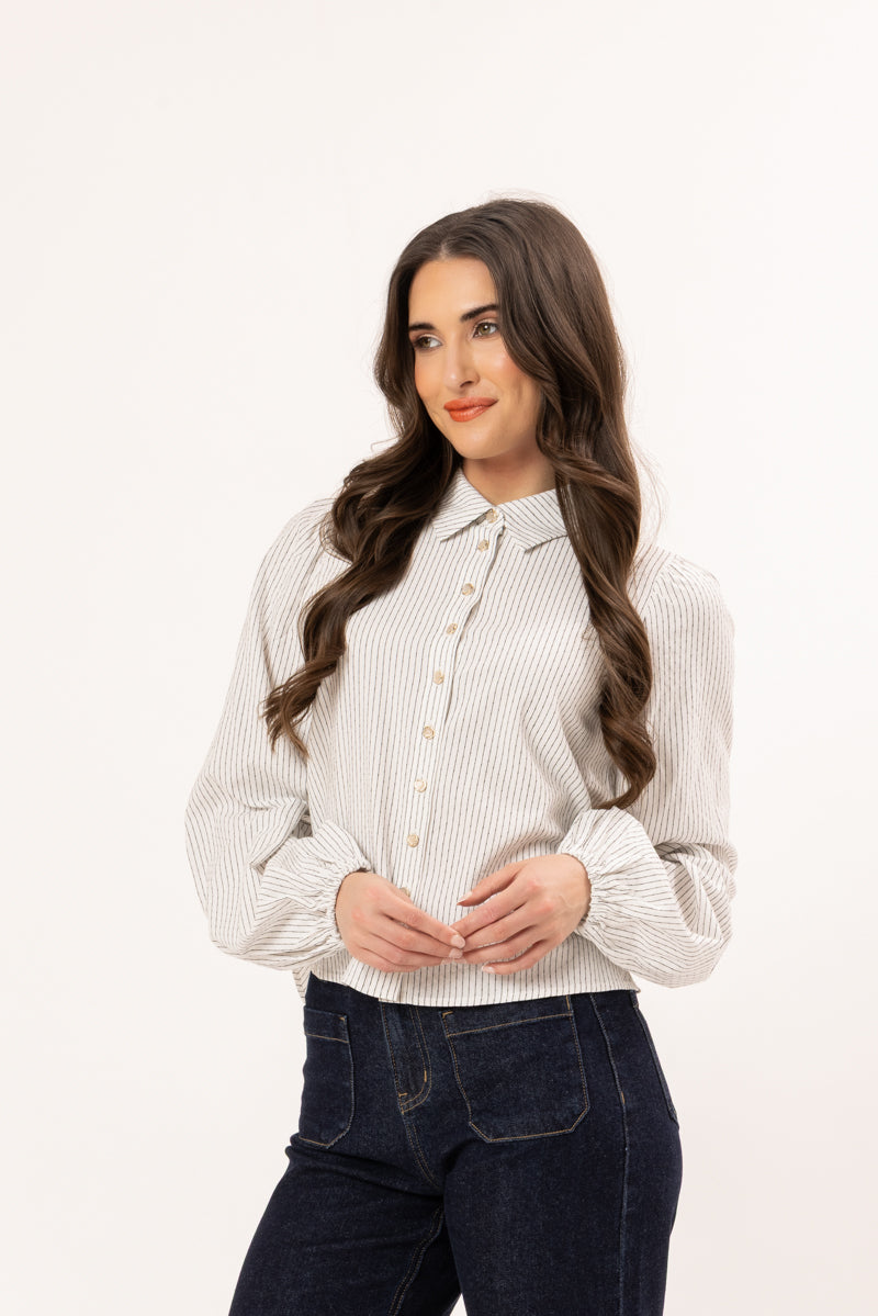 LEILA + LUCA VALENTINA BLOUSE - WHITE STRIPE - THE VOGUE STORE