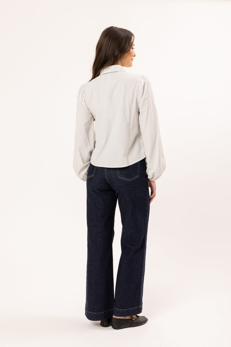 LEILA + LUCA VALENTINA BLOUSE - WHITE STRIPE - THE VOGUE STORE