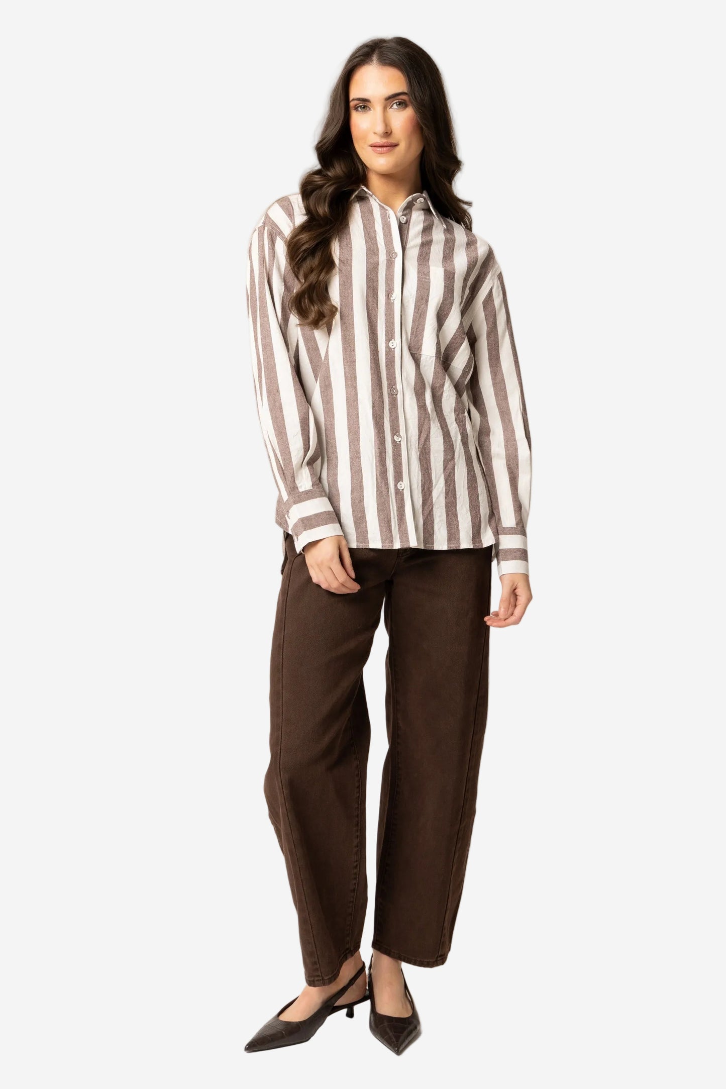 LEILA + LUCA ESSENTIAL SHIRT - BRUNETTE STRIPE - THE VOGUE STORE