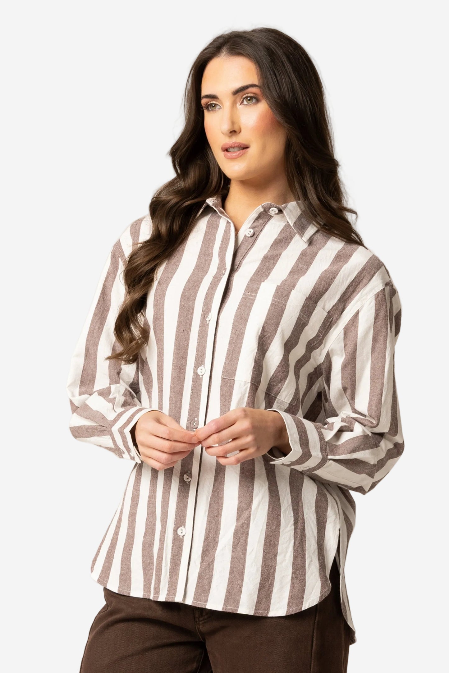 LEILA + LUCA ESSENTIAL SHIRT - BRUNETTE STRIPE - THE VOGUE STORE