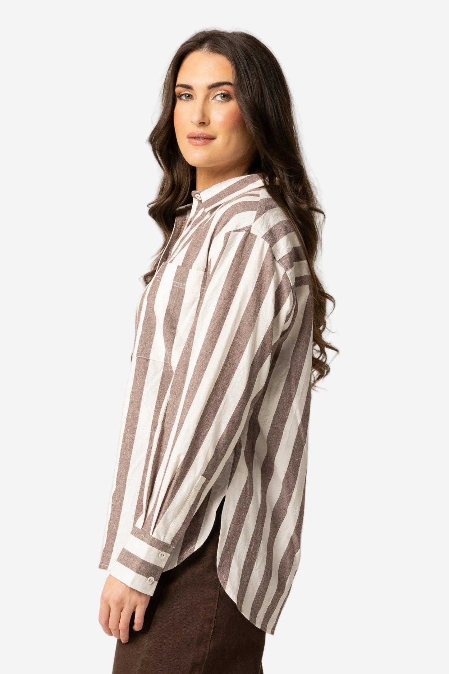 LEILA + LUCA ESSENTIAL SHIRT - BRUNETTE STRIPE - THE VOGUE STORE