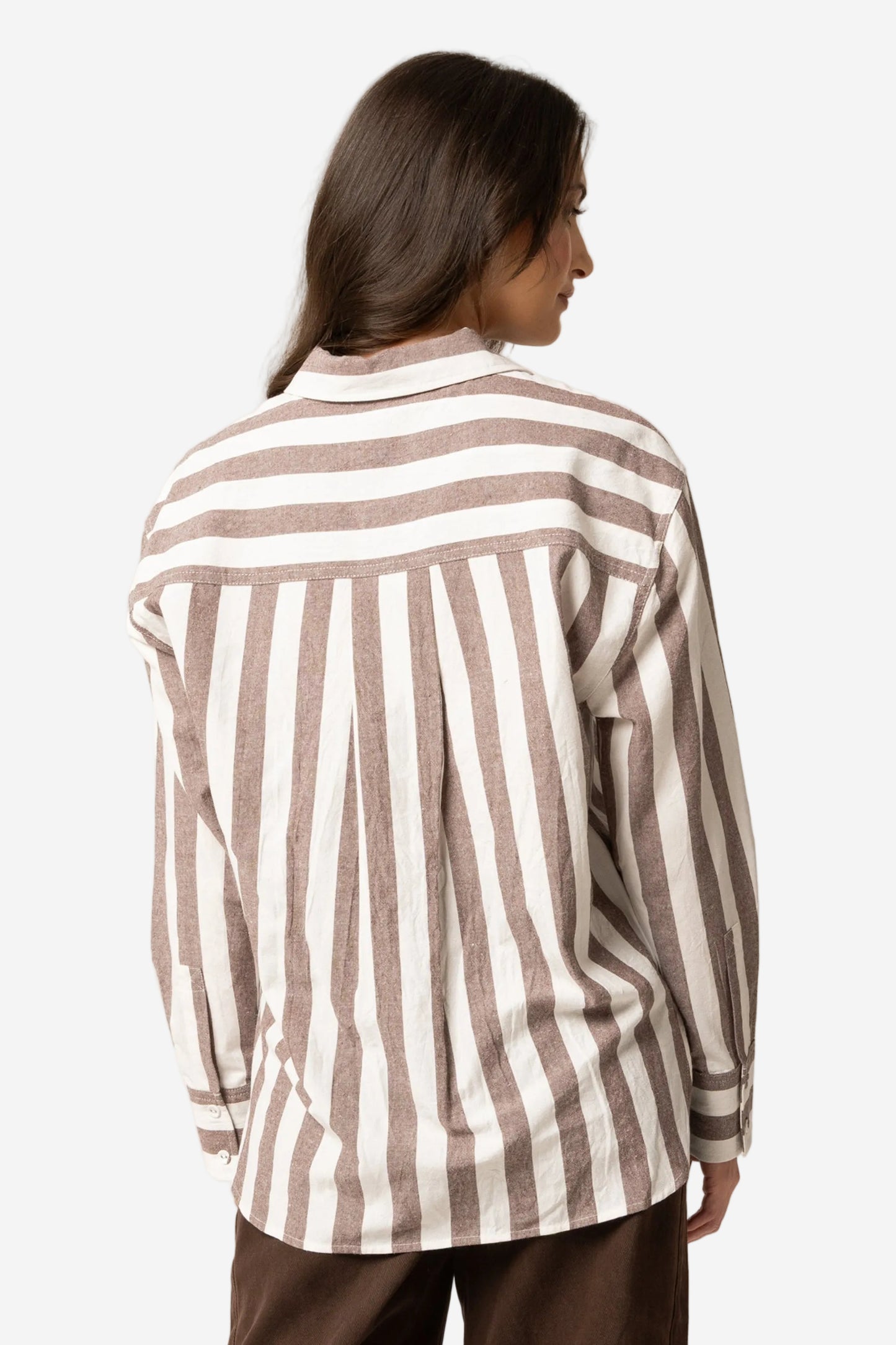 LEILA + LUCA ESSENTIAL SHIRT - BRUNETTE STRIPE - THE VOGUE STORE